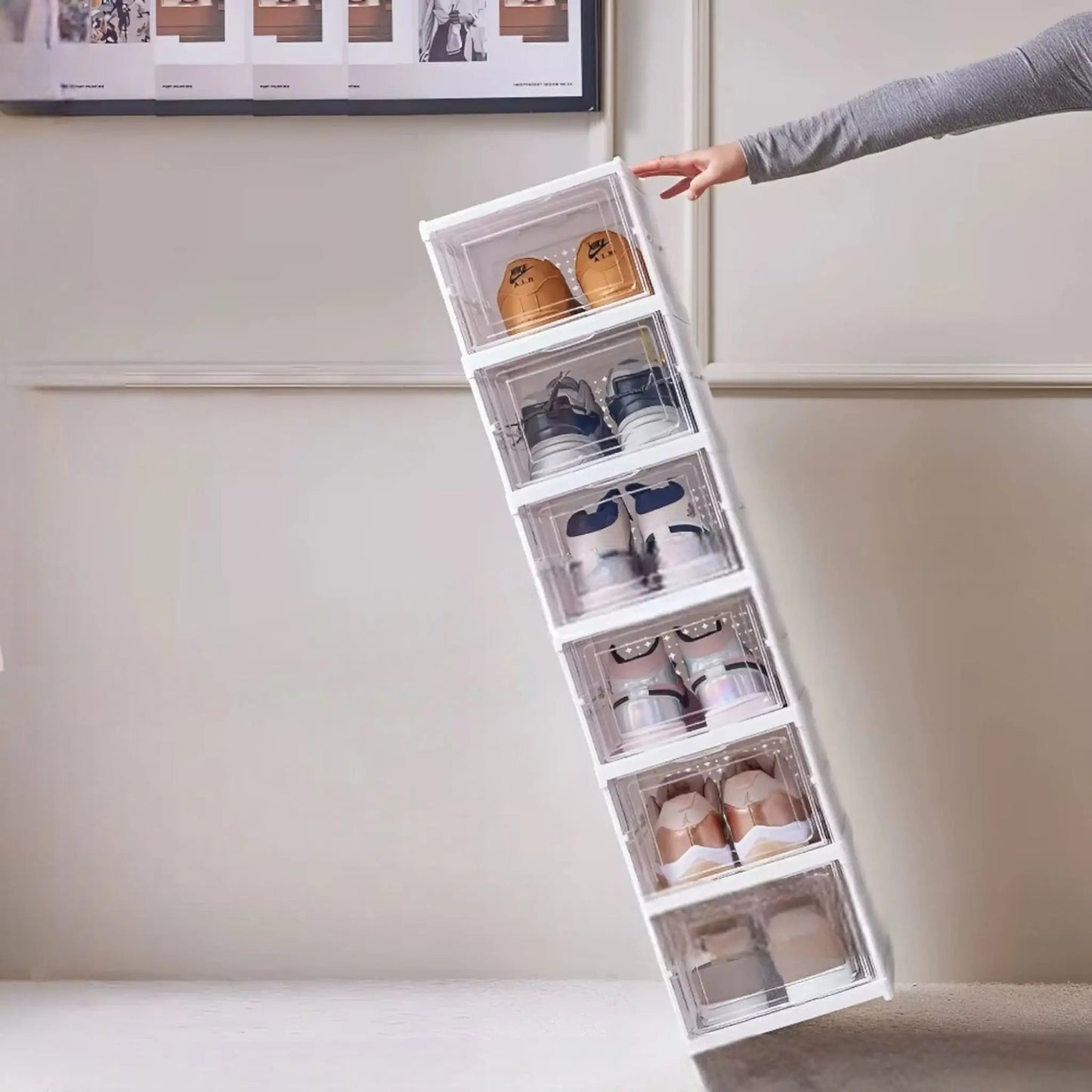 Foldable Stackable Shoe Box Organizer – Transparent, Dustproof & Modular Design Geniogoods
