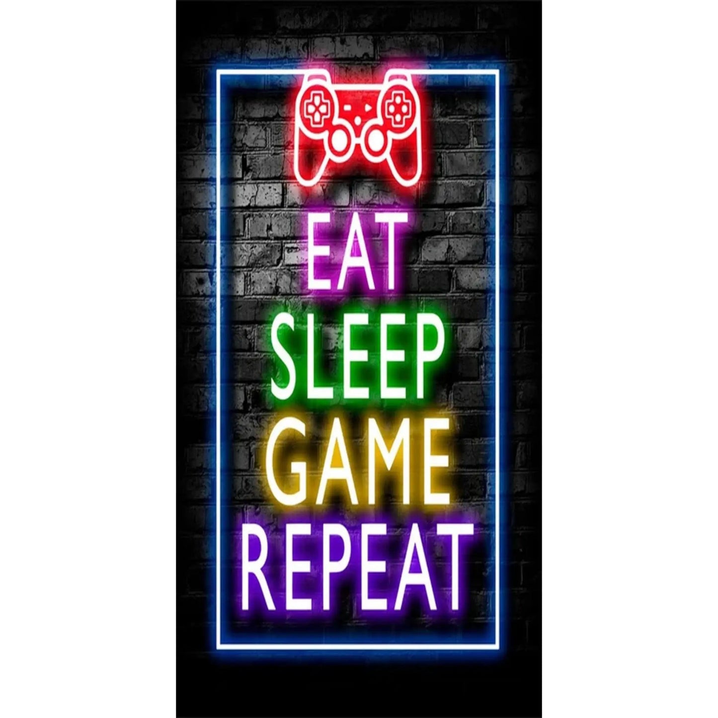 Gaming Neon "Eat Sleep Game Repeat" Canvas Poster Geniogoods