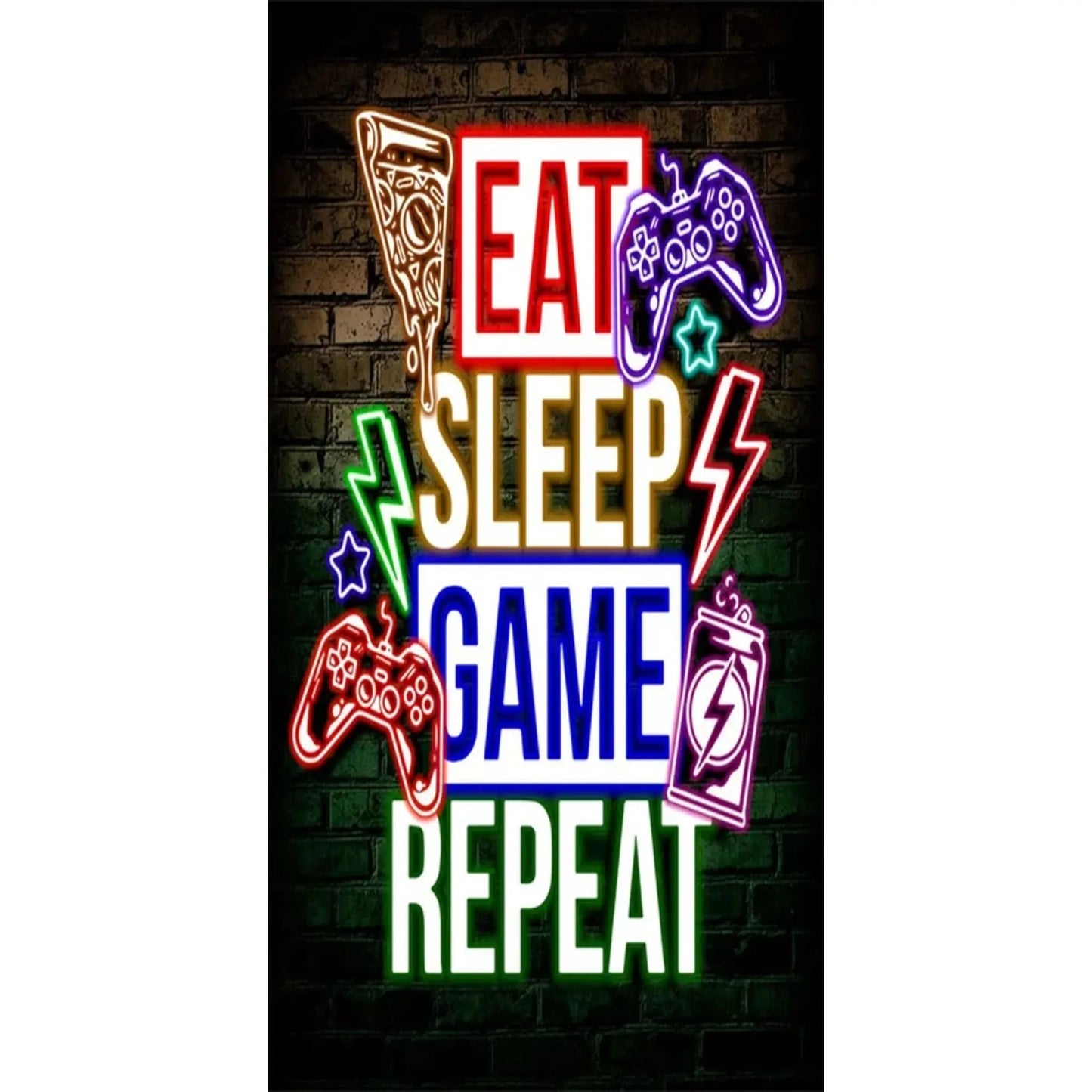 Gaming Neon "Eat Sleep Game Repeat" Canvas Poster Geniogoods
