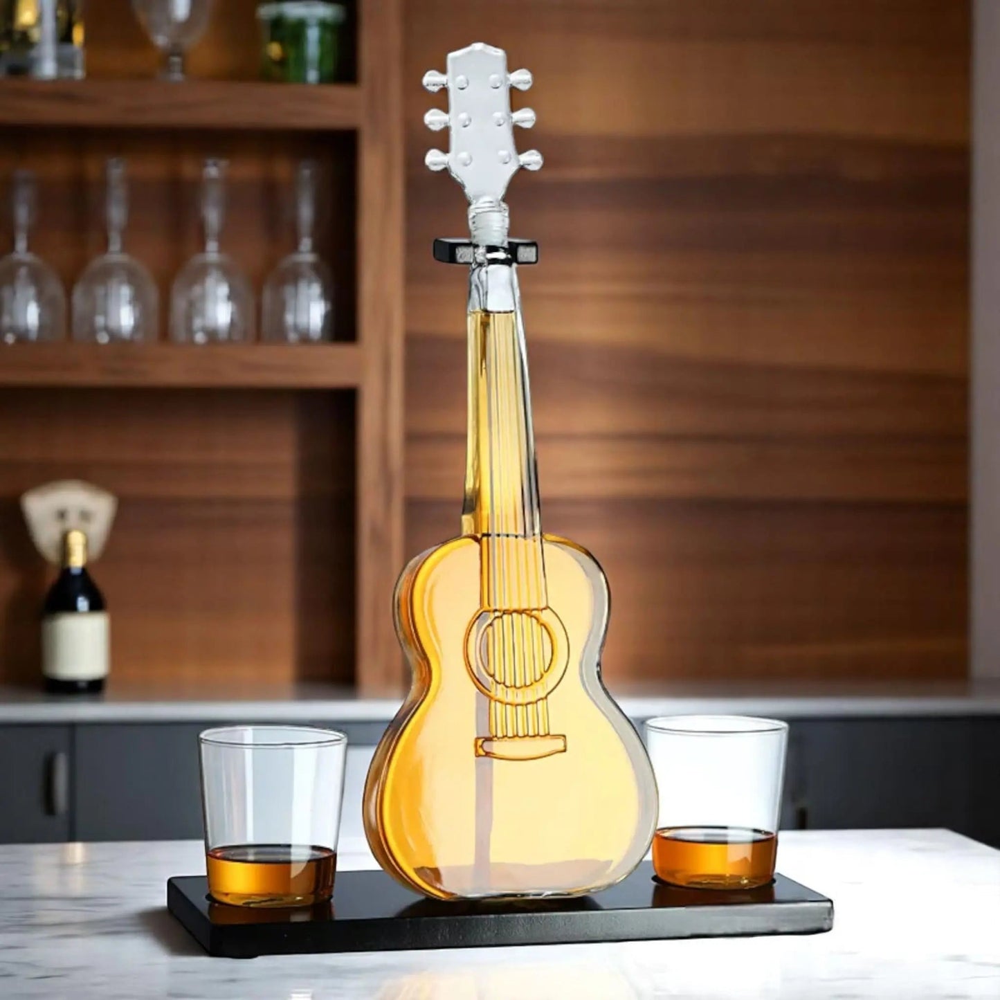 Guitar Whiskey Decanter – 1000ml Borosilicate Bottle with Stand Geniogoods