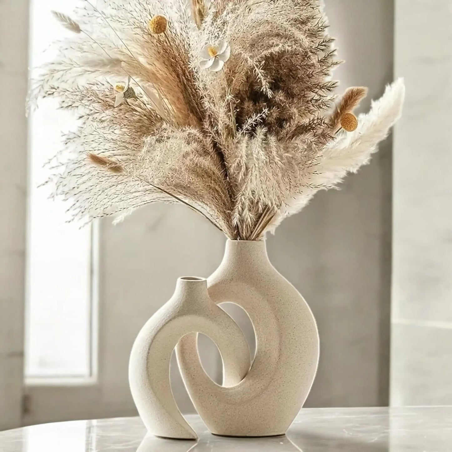 Hollow Nordic Modern Ceramic Vase Set – Elegant Boho Home Decor Geniogoods