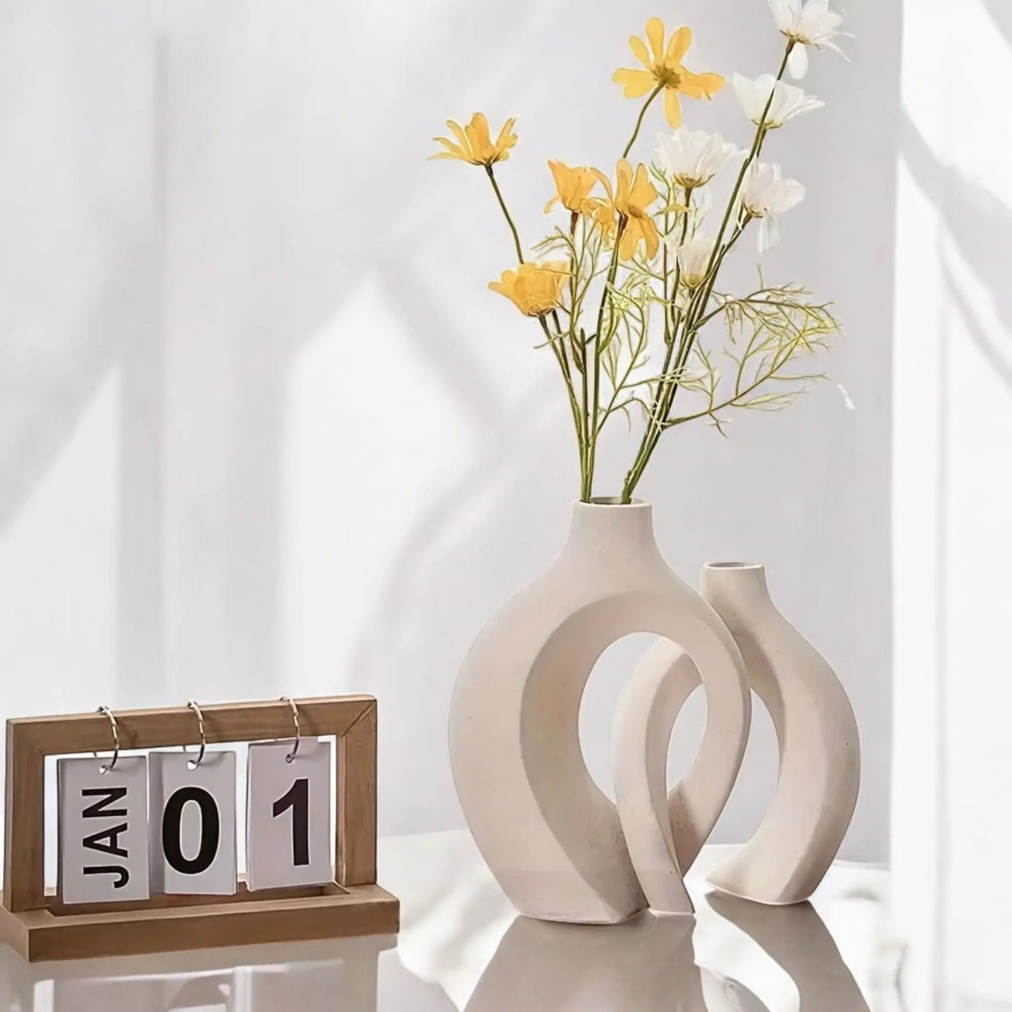 Hollow Nordic Modern Ceramic Vase Set – Elegant Boho Home Decor Geniogoods