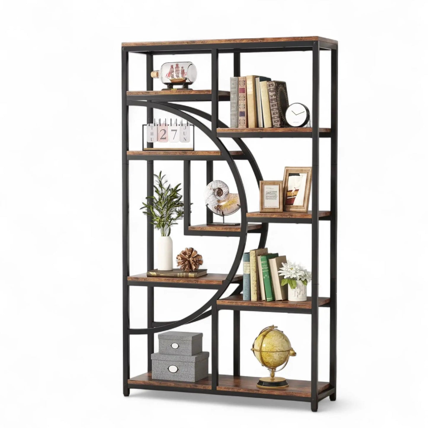 Industrial Geometric Bookshelf – 5 Tier Freestanding Display Shelf Geniogoods
