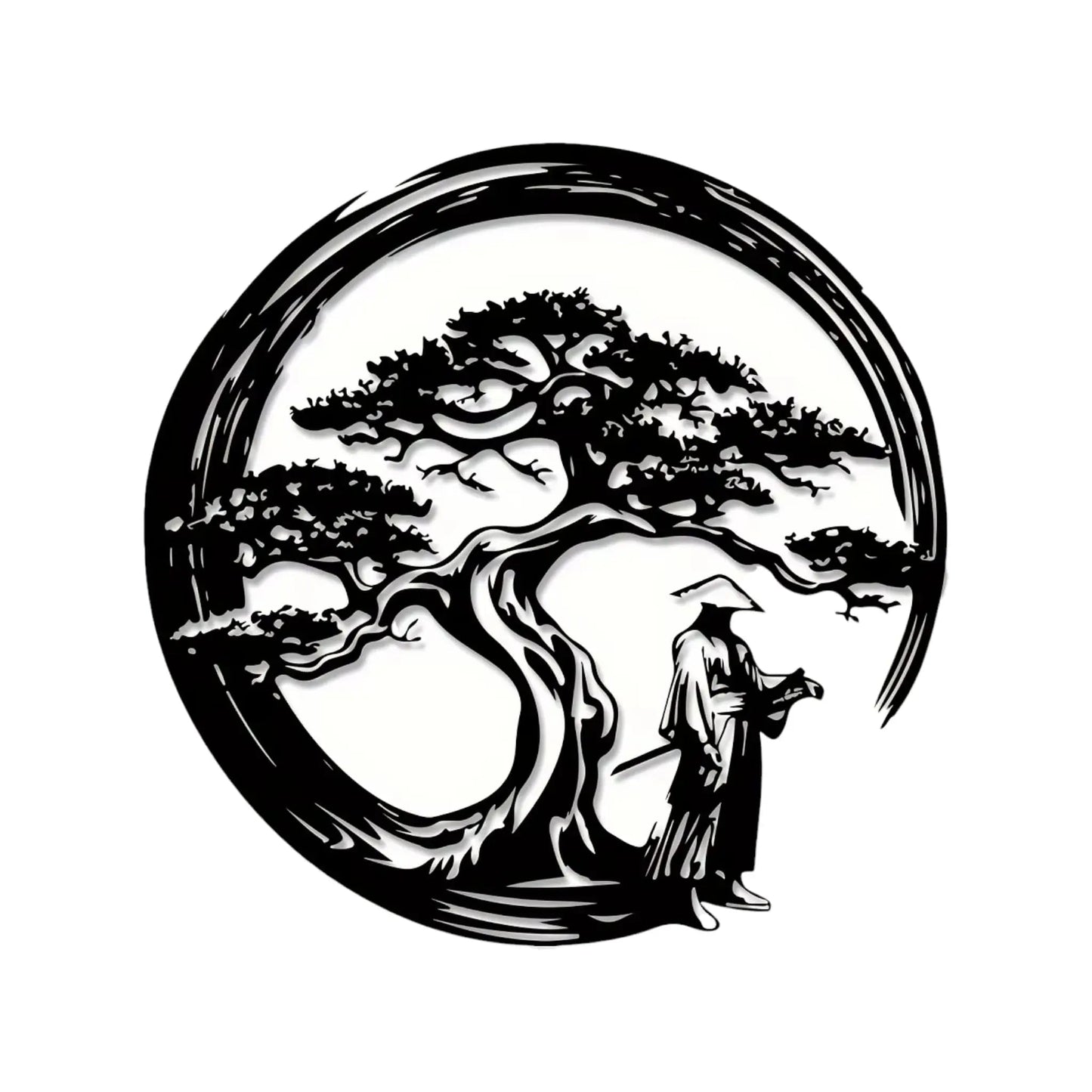 Japanese Bonsai Tree Wall Art – Zen Metal Decor 15.7x15.7in Geniogoods