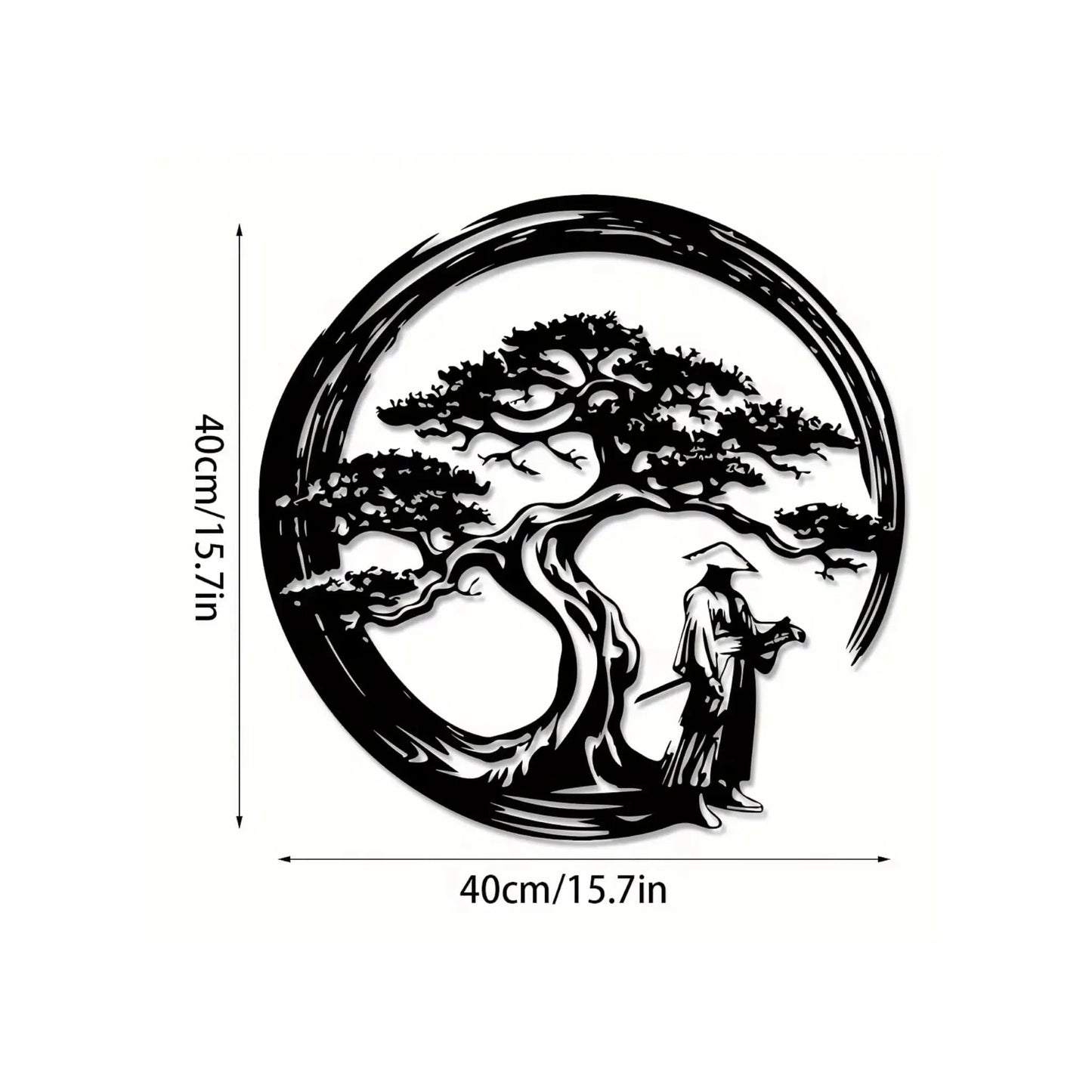 Japanese Bonsai Tree Wall Art – Zen Metal Decor 15.7x15.7in Geniogoods