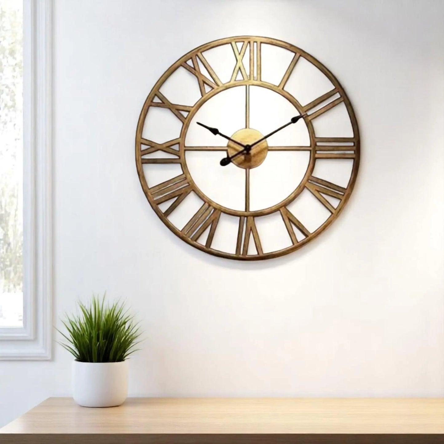 Large Roman Numeral Wall Clock – Vintage Metal Decor Accent Geniogoods