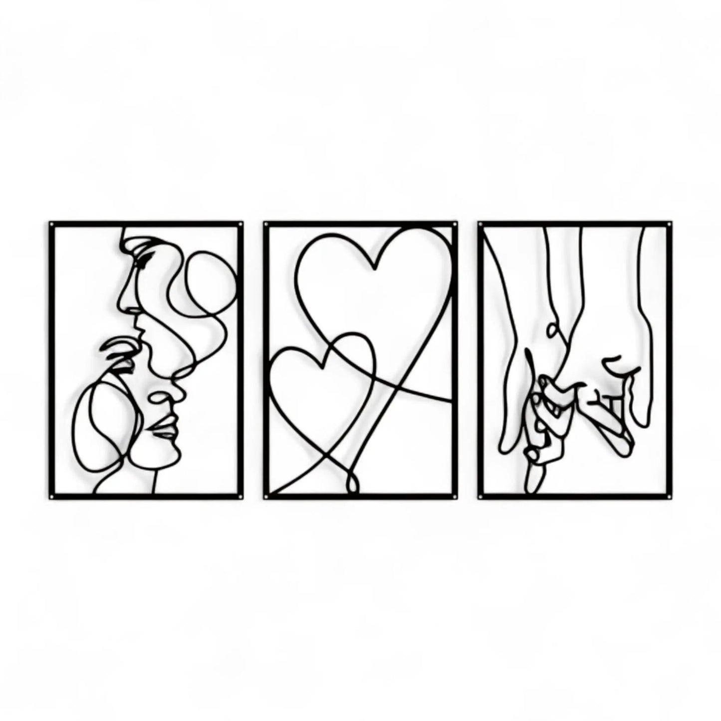 Love line wall art – 3-piece metal minimalist kiss & heart set Geniogoods