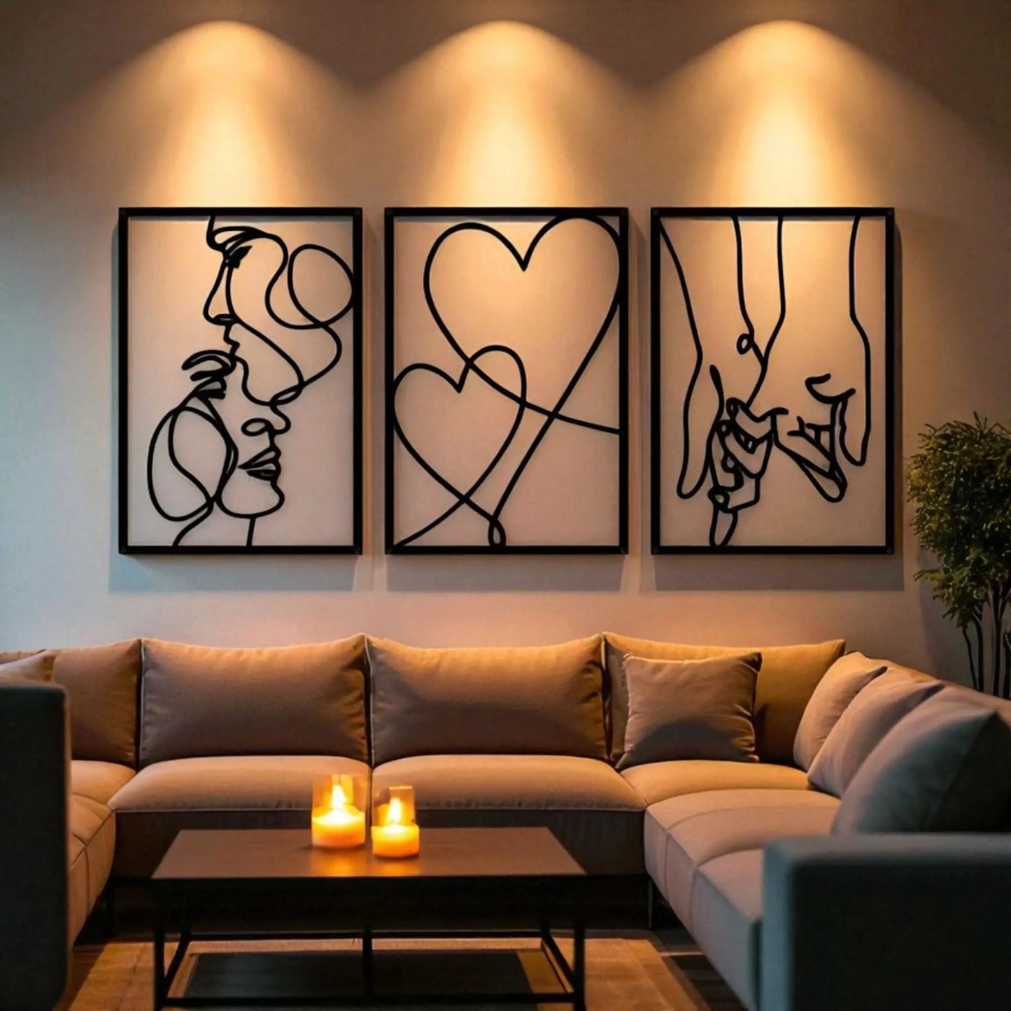 Love line wall art – 3-piece metal minimalist kiss & heart set Geniogoods