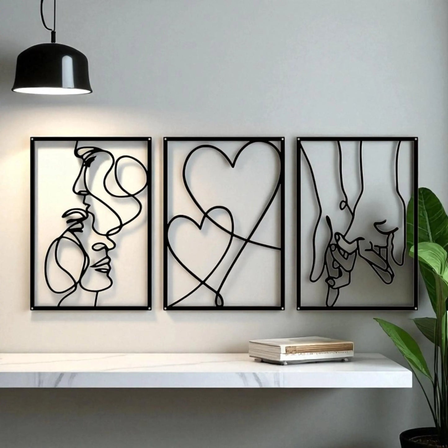 Love line wall art – 3-piece metal minimalist kiss & heart set Geniogoods