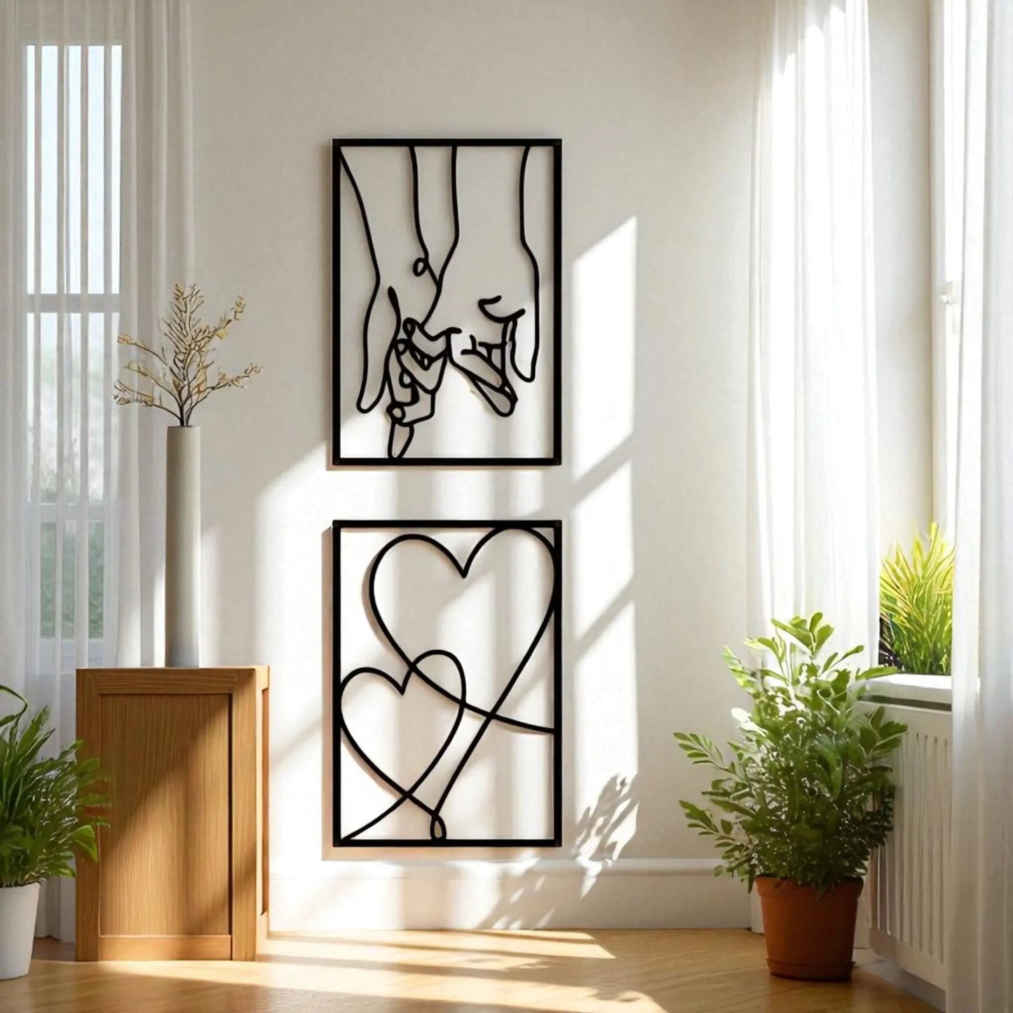 Love line wall art – 3-piece metal minimalist kiss & heart set Geniogoods
