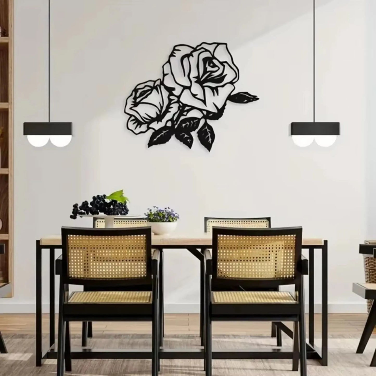 Metal Rose Wall Art – Black Silhouette Floral Wall Decor Gift Geniogoods