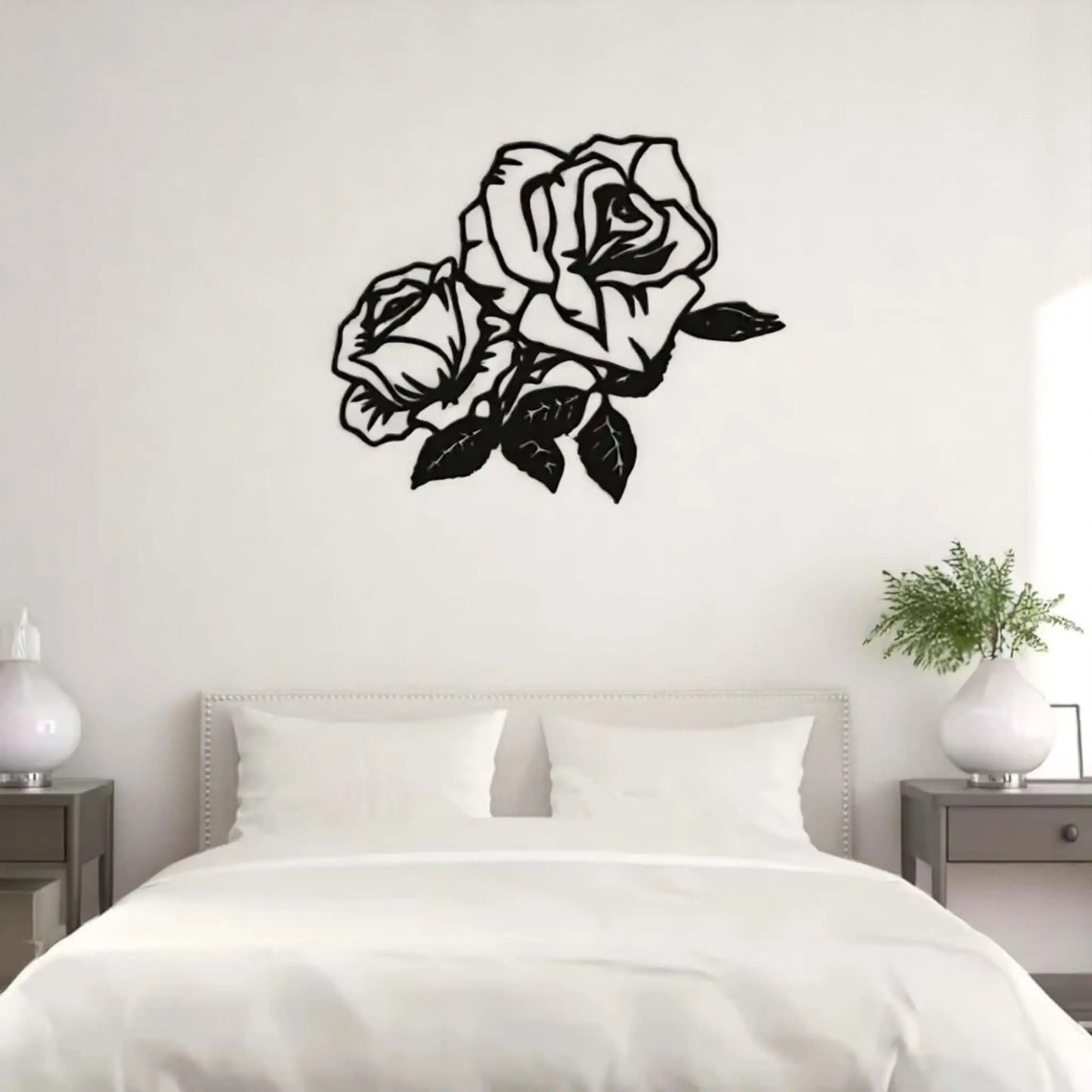 Metal Rose Wall Art – Black Silhouette Floral Wall Decor Gift Geniogoods