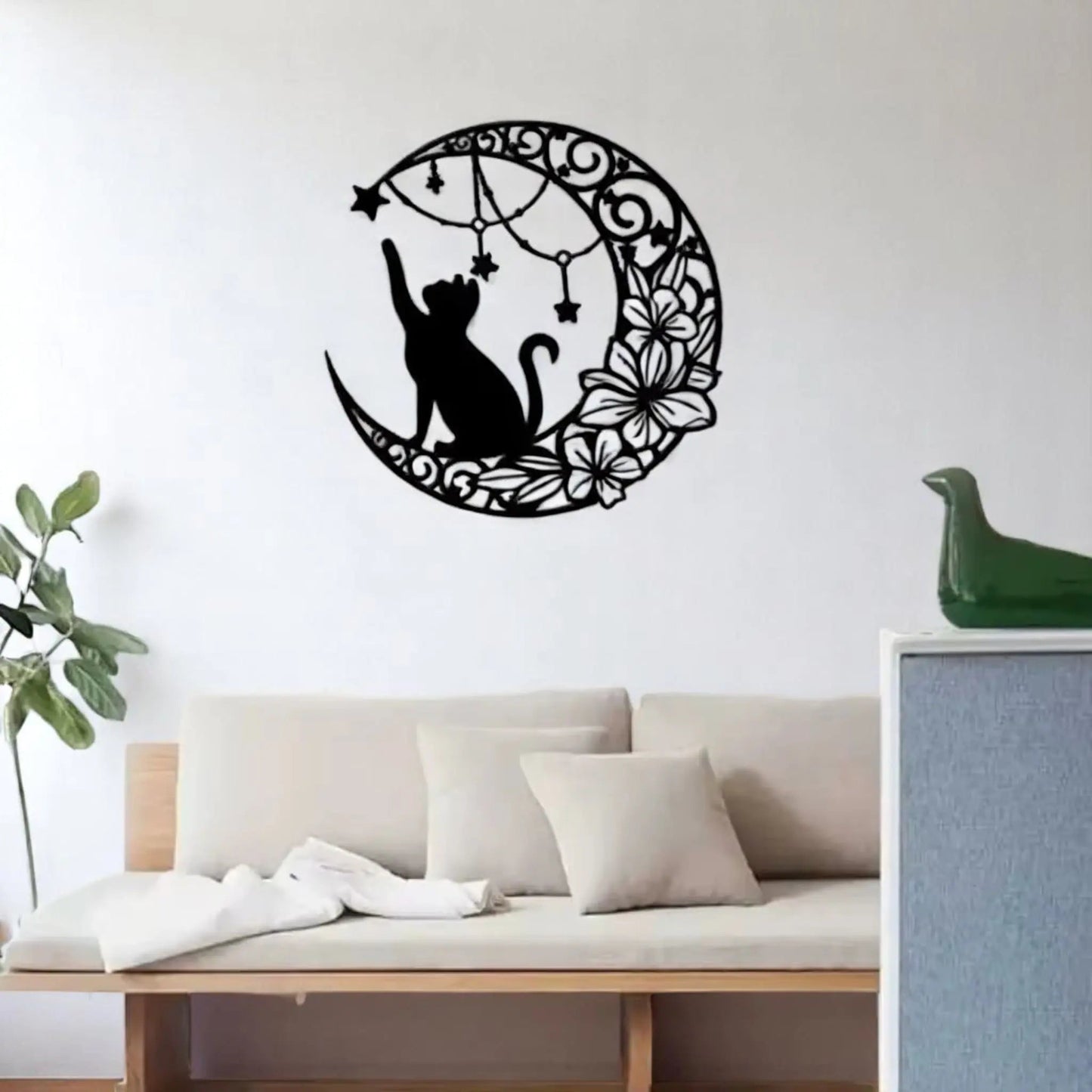 Moon Black Cat Wall Art – Iron Silhouette Hanging for Home & Garden Geniogoods