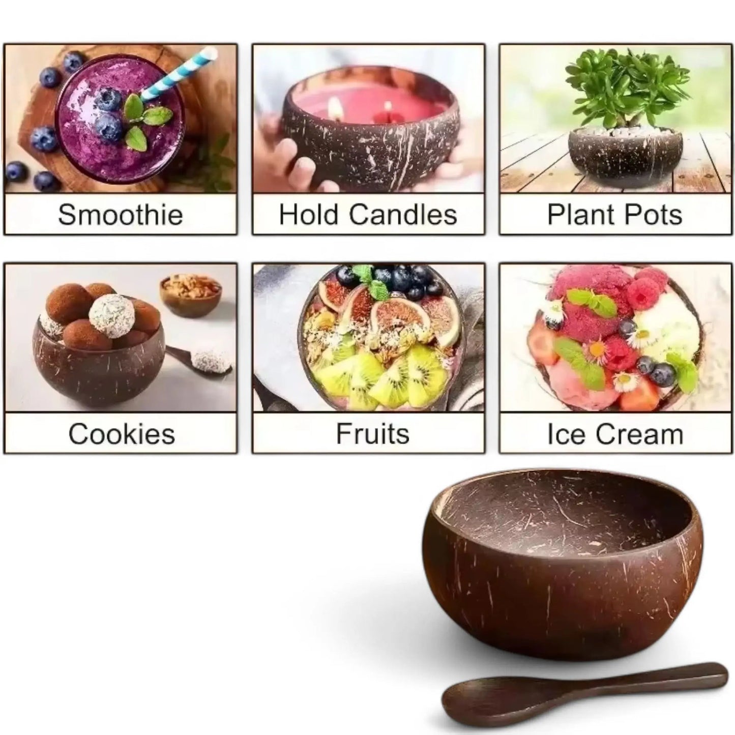 Natural Coconut Bowls for Serving – Eco-Friendly Wooden Bowl Set Geniogoods