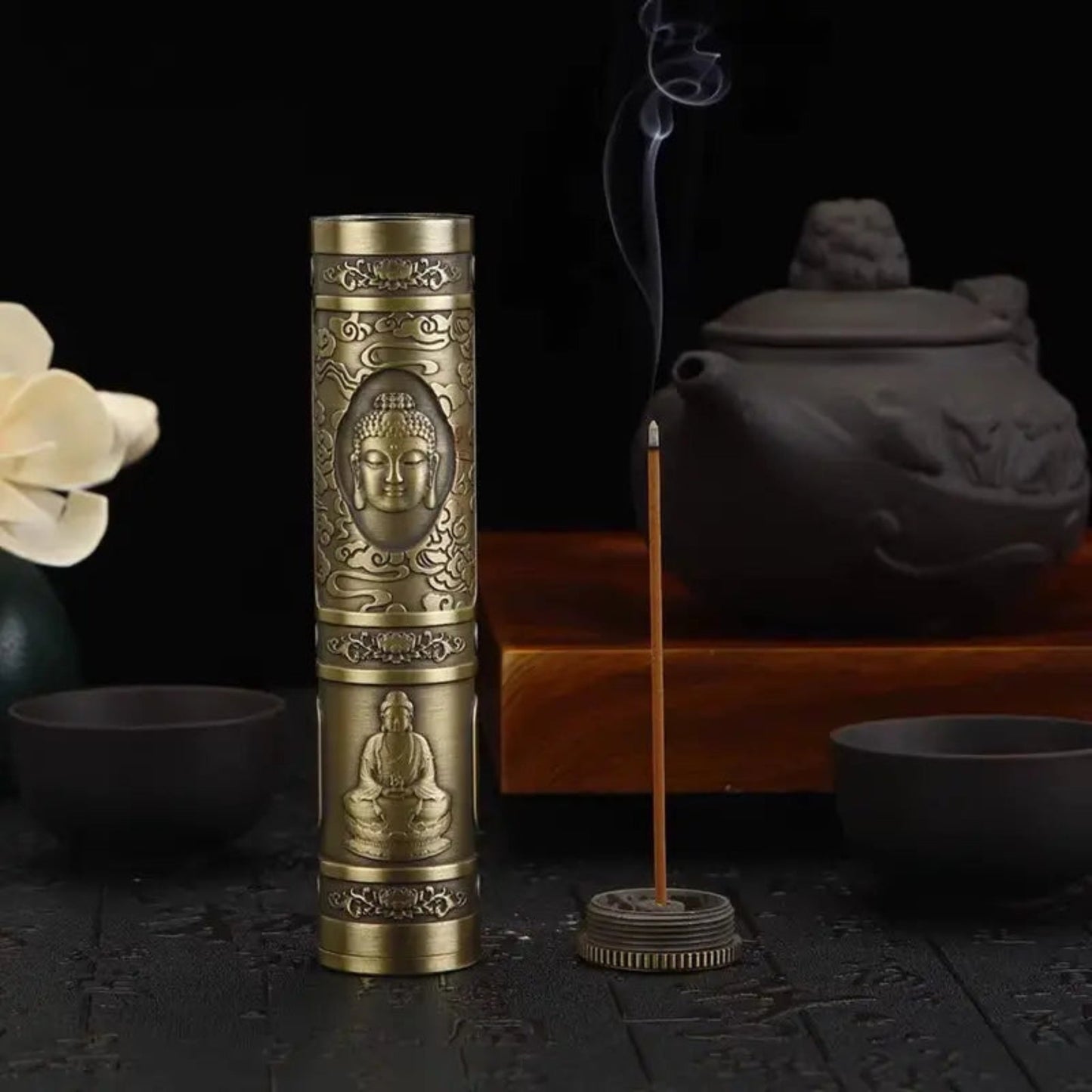 Retro Buddha Metal Incense Case | Portable Zinc Alloy Storage Box