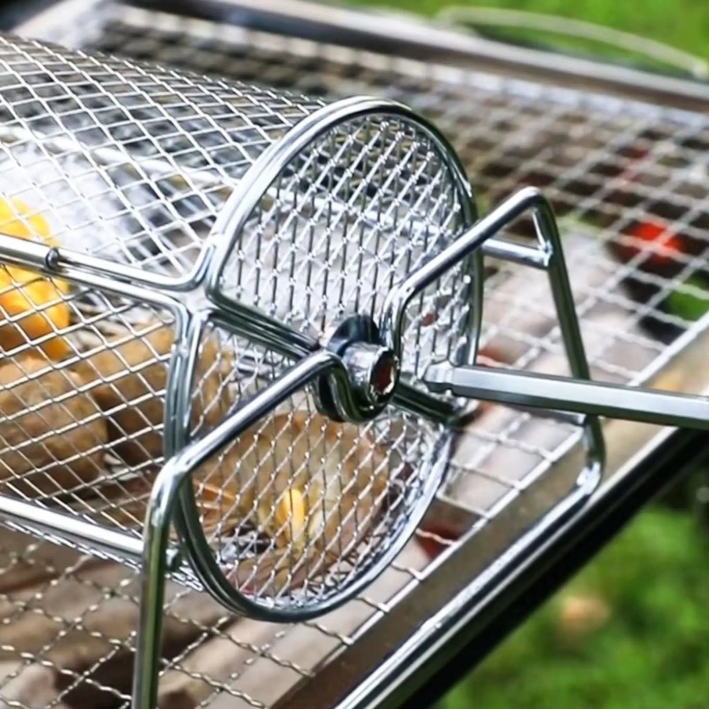 Rolling BBQ Grill Basket – Stainless Steel Rotisserie Roaster for Vegetables & Meat Geniogoods