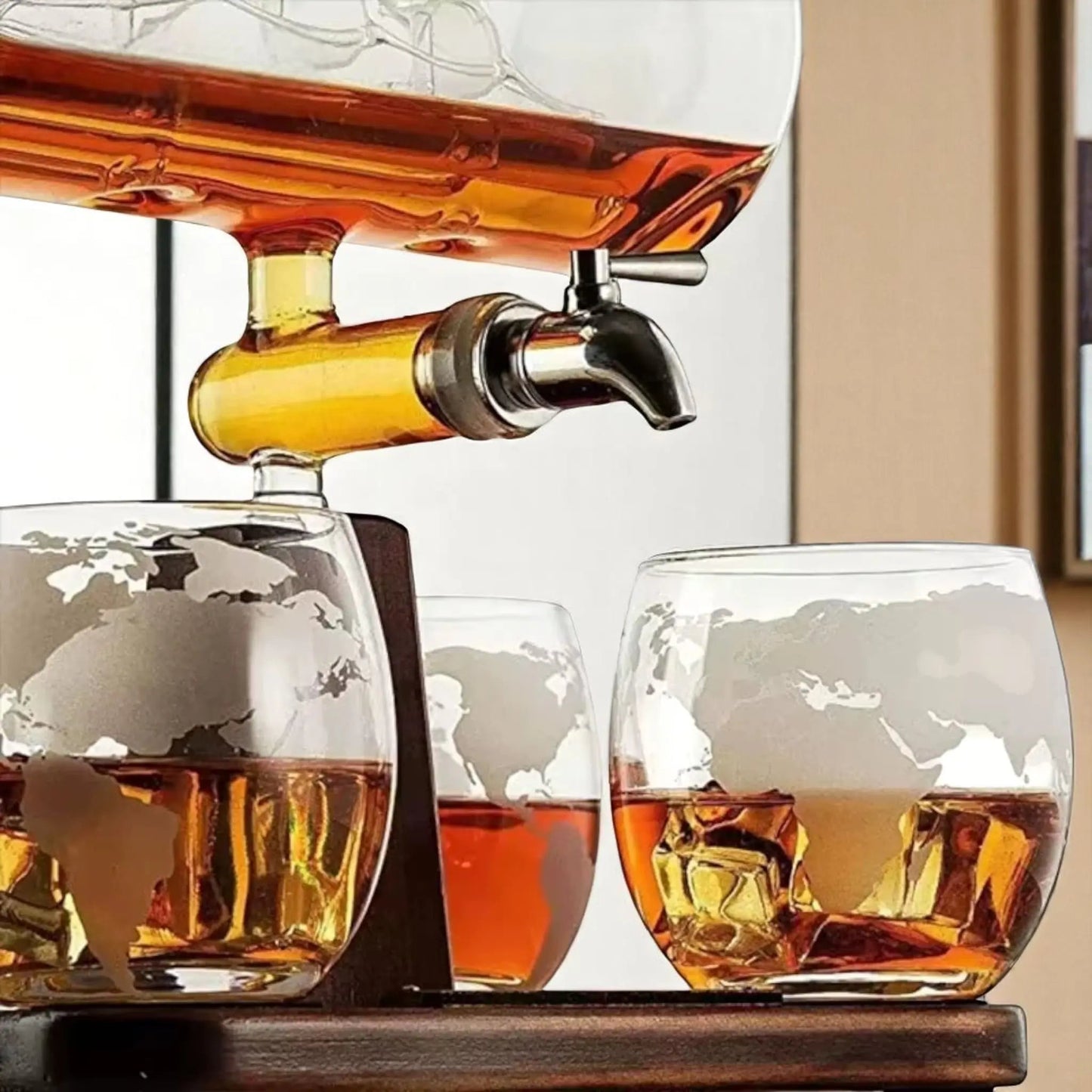 Ship Whiskey Decanter Set – Nautical Gift with Glasses & Base Geniogoods