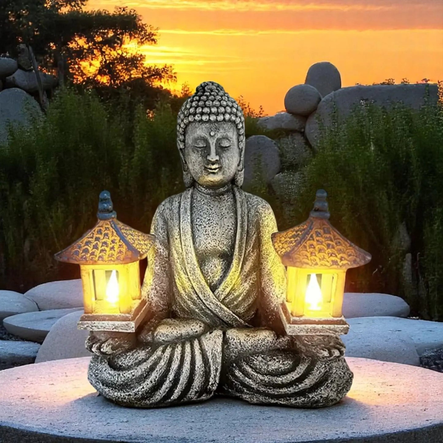 Solar Powered Buddha Garden Statue – LED Zen Decor with Pagodas Geniogoods