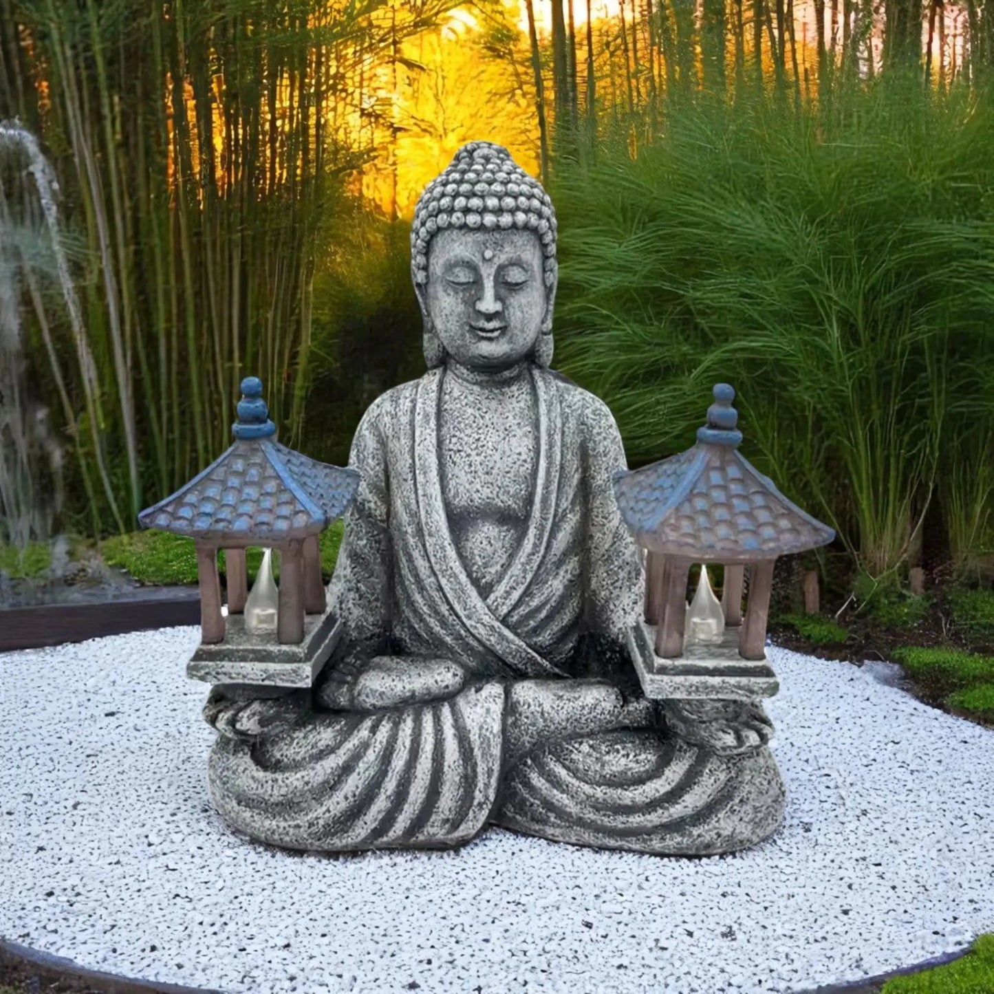 Solar Powered Buddha Garden Statue – LED Zen Decor with Pagodas Geniogoods