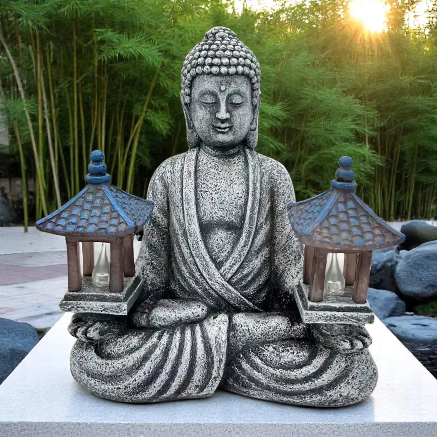 Solar Powered Buddha Garden Statue – LED Zen Decor with Pagodas Geniogoods
