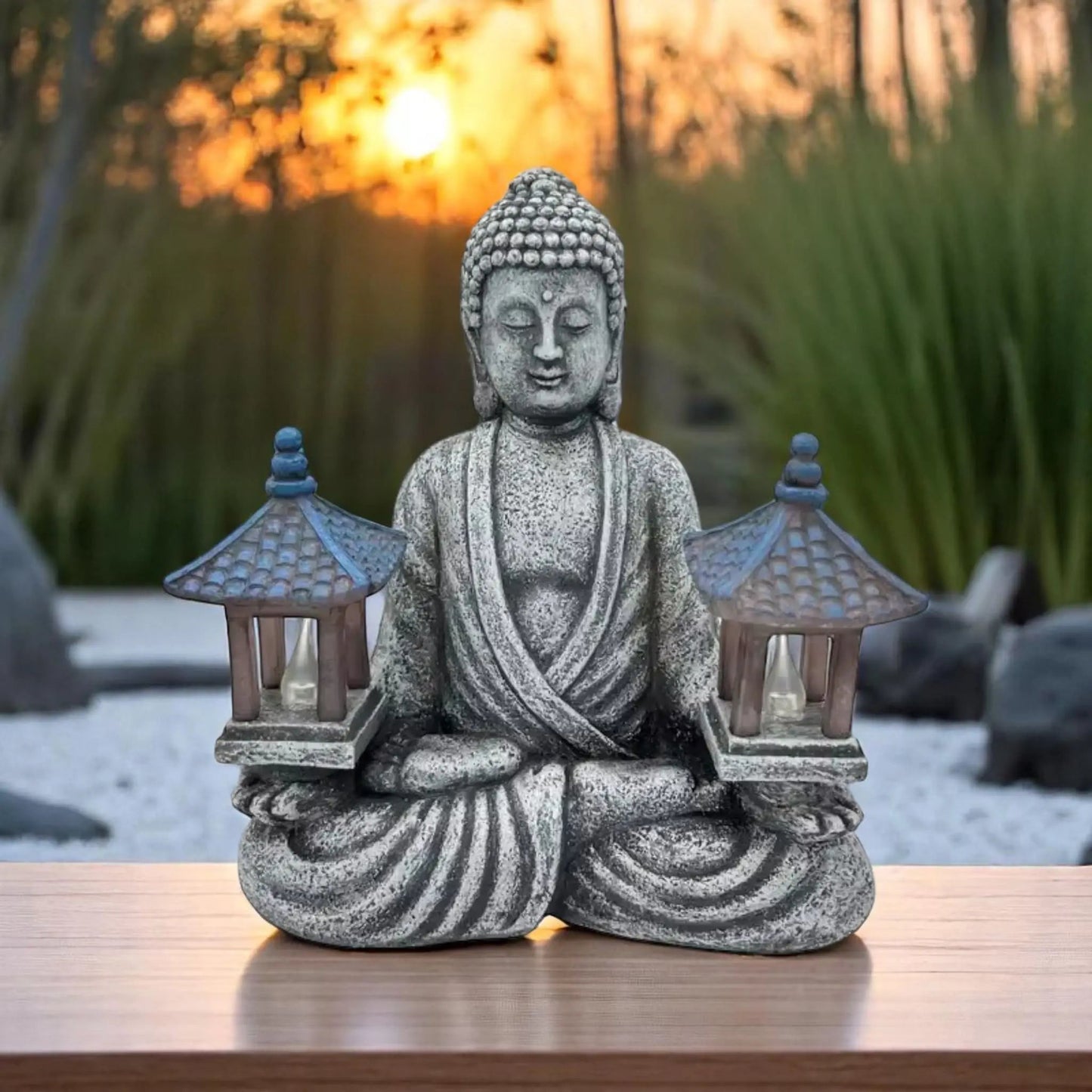 Solar Powered Buddha Garden Statue – LED Zen Decor with Pagodas Geniogoods