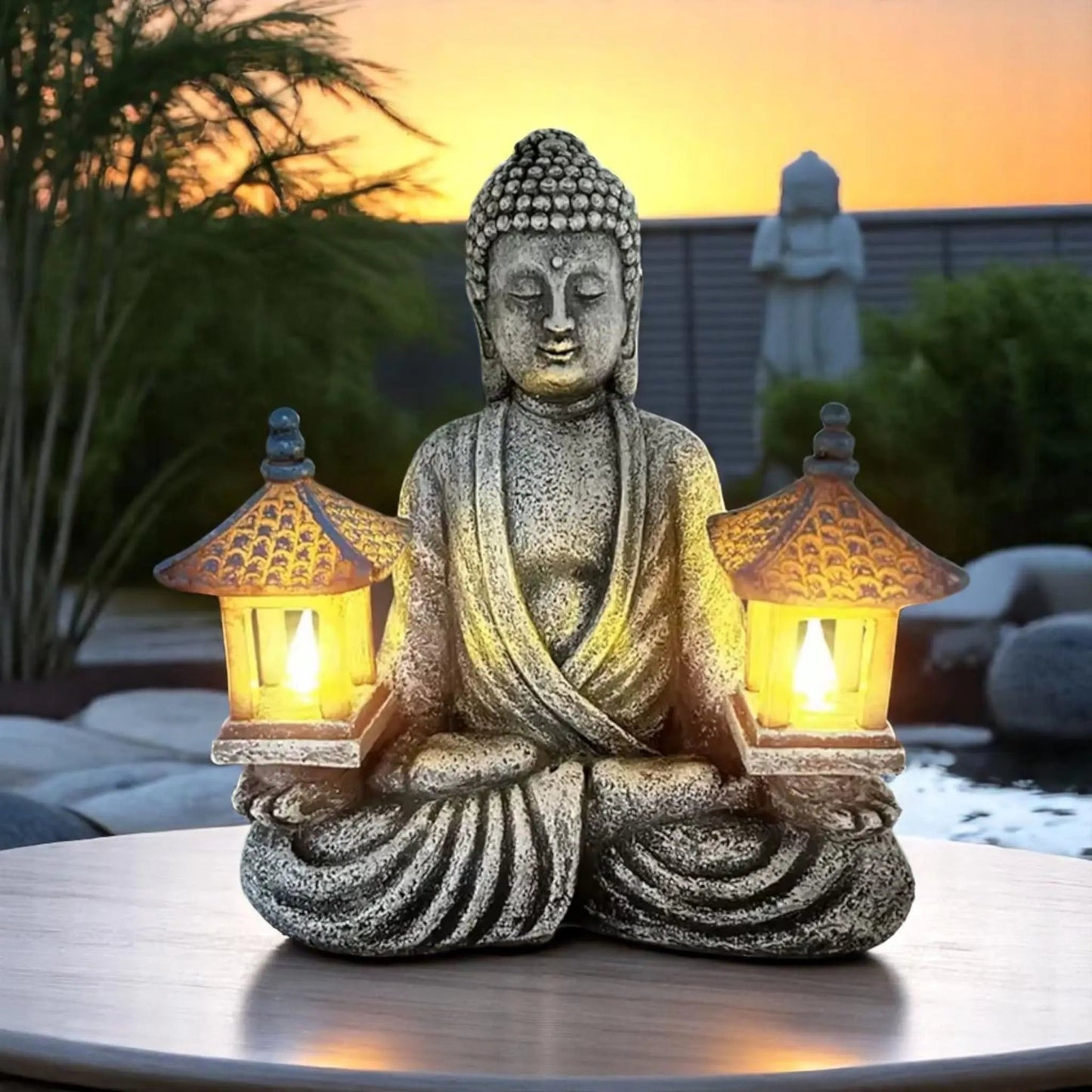Solar Powered Buddha Garden Statue – LED Zen Decor with Pagodas Geniogoods