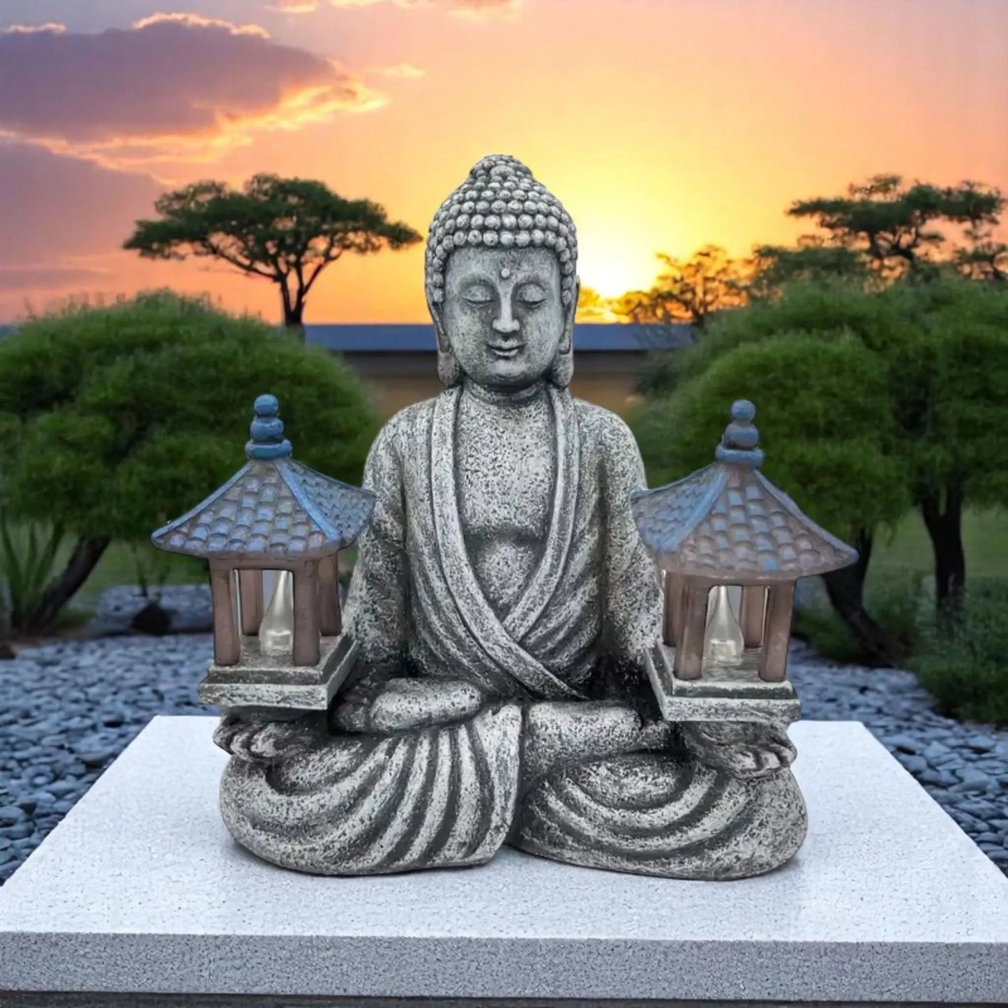 Solar Powered Buddha Garden Statue – LED Zen Decor with Pagodas Geniogoods