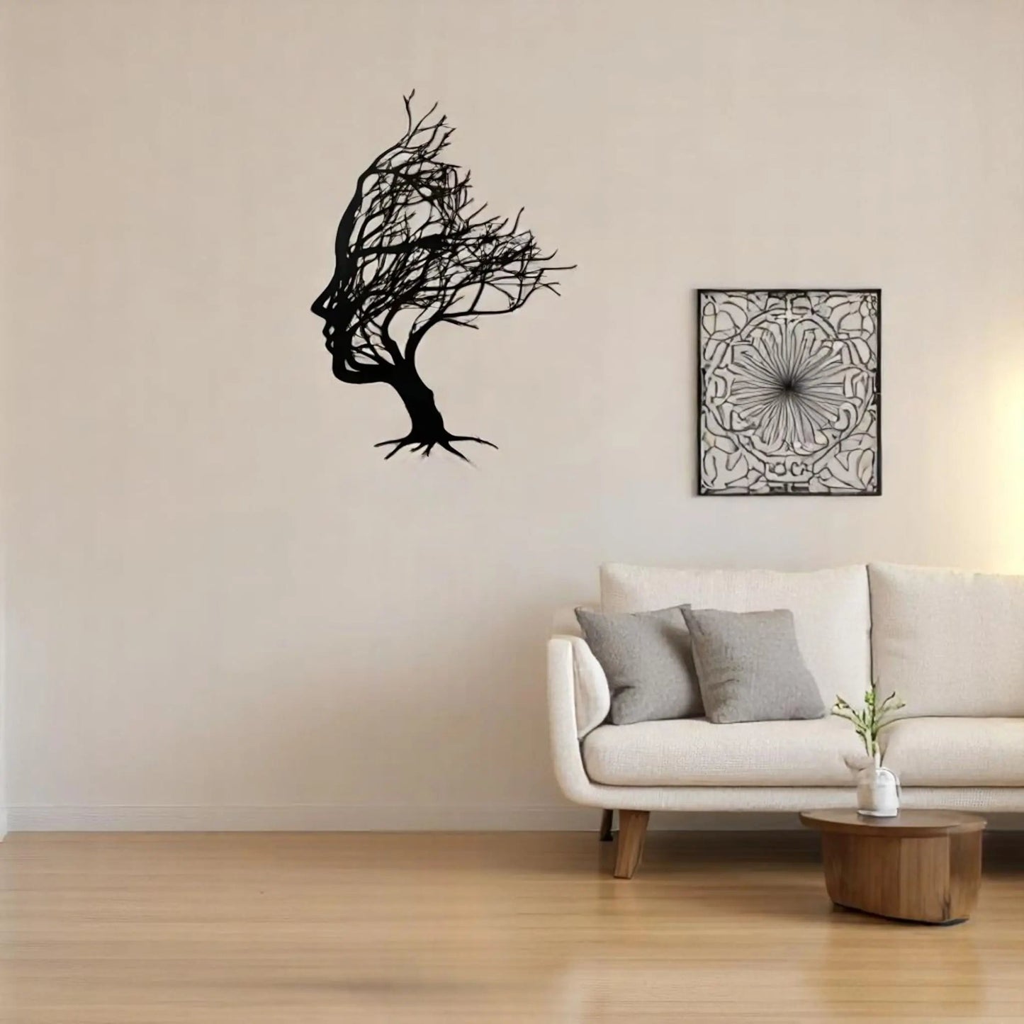 Tree Face Metal Wall Art – Abstract Modern Female Silhouette Decor Geniogoods