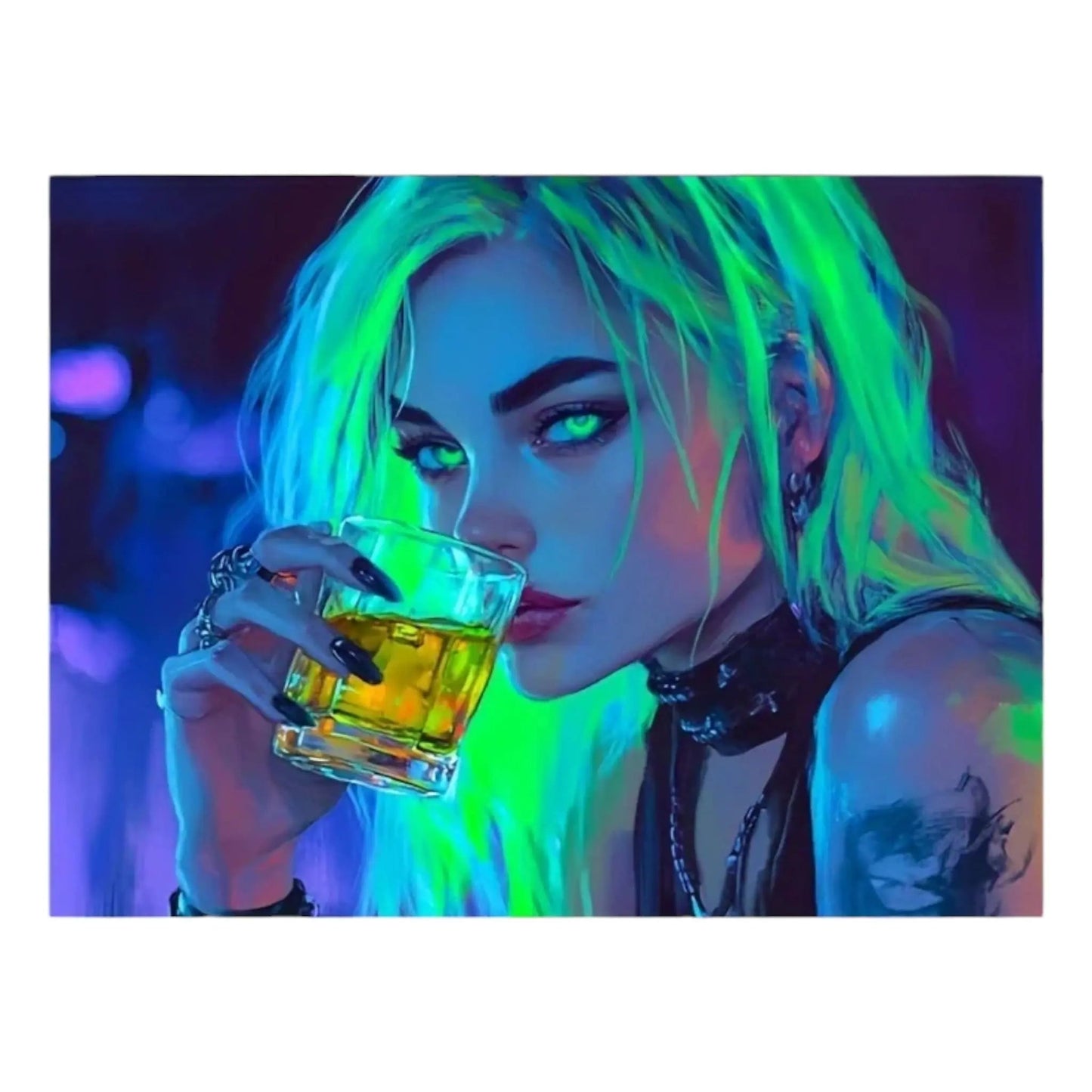 UV Blacklight Drinking Girl Tapestry – Neon Aesthetic Wall Art Geniogoods