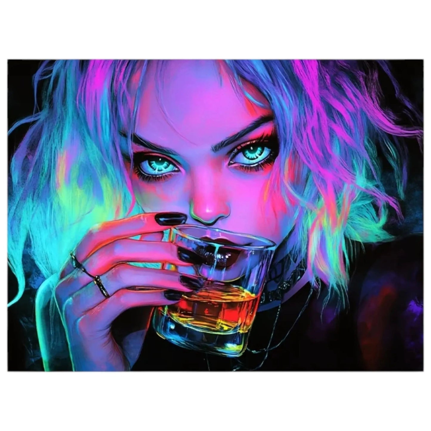 UV Blacklight Drinking Girl Tapestry – Neon Aesthetic Wall Art Geniogoods
