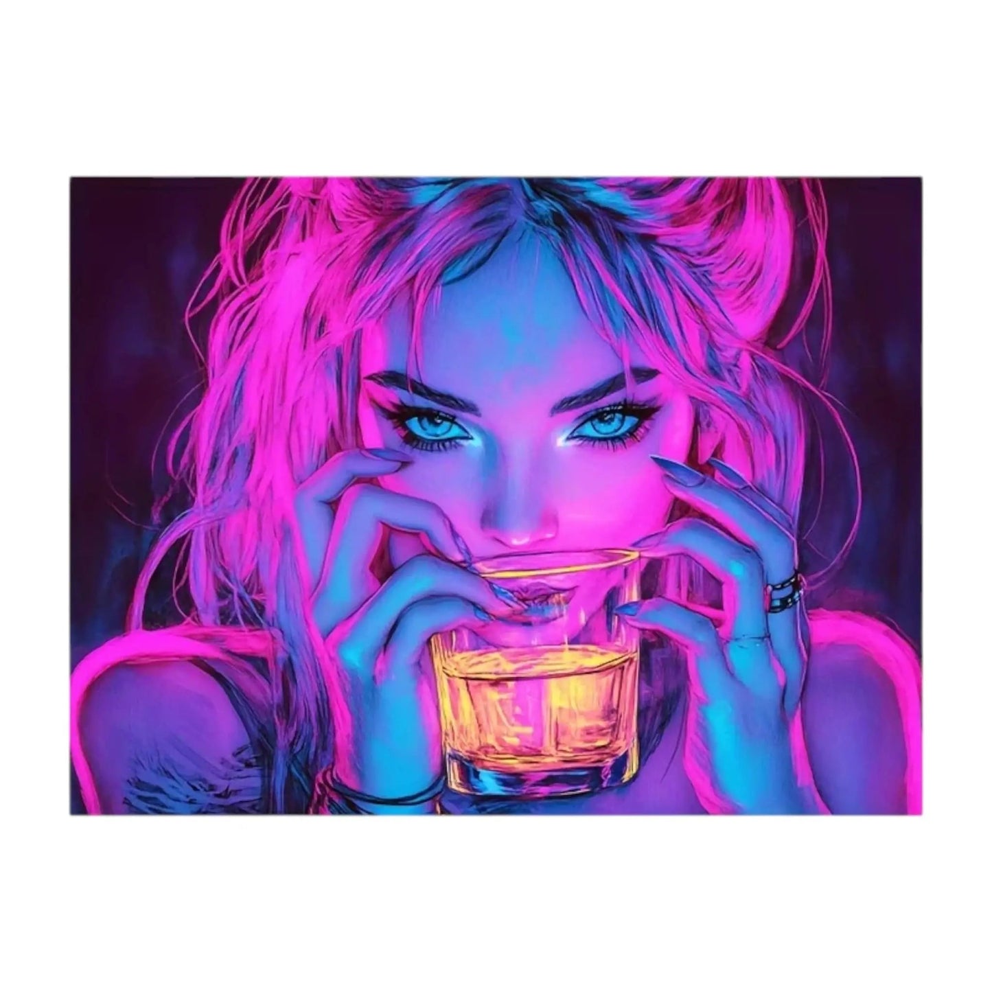 UV Blacklight Drinking Girl Tapestry – Neon Aesthetic Wall Art Geniogoods