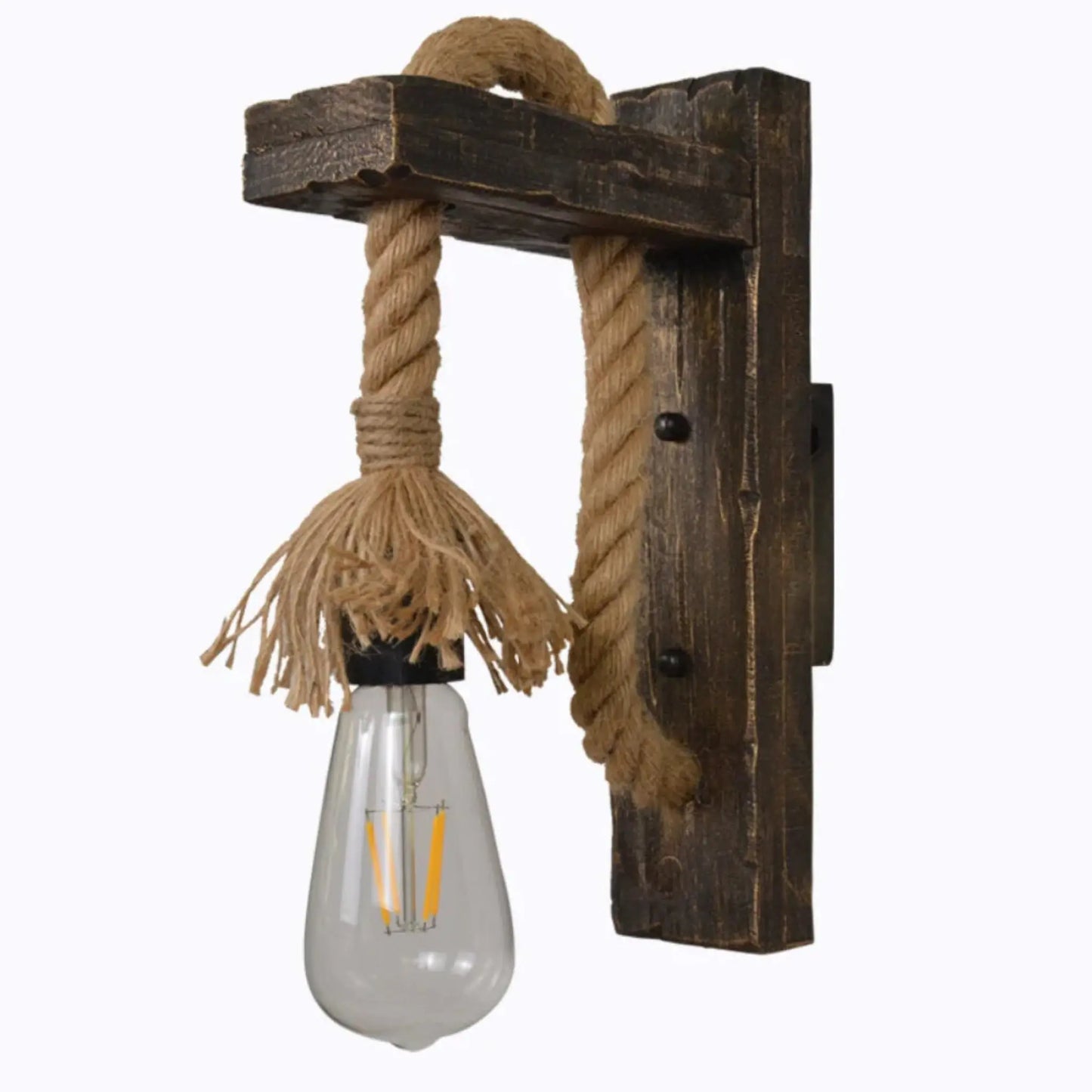 Vintage Wood Hemp Rope Wall Lamp – Industrial Retro Lighting