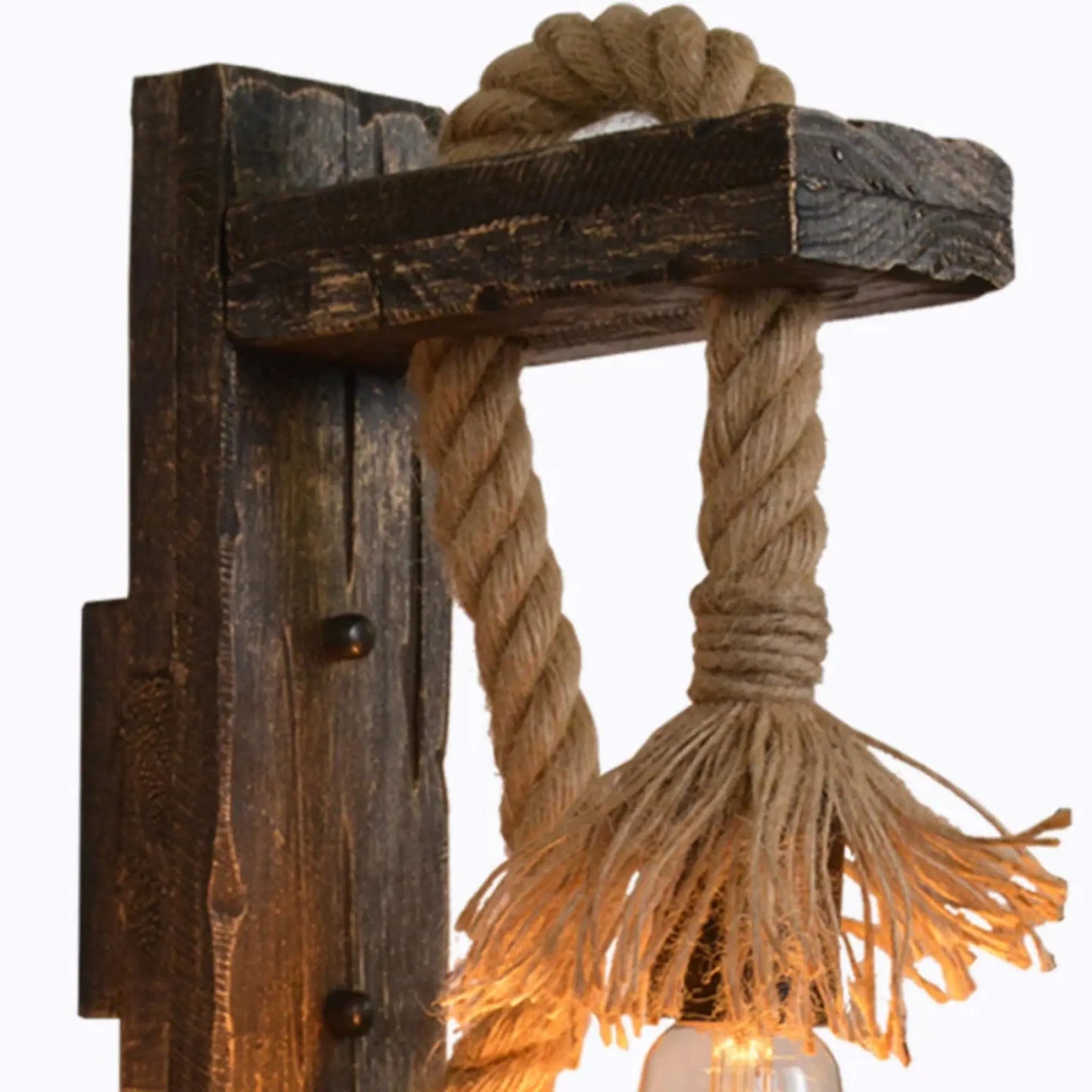 Vintage Wood Hemp Rope Wall Lamp – Industrial Retro Lighting
