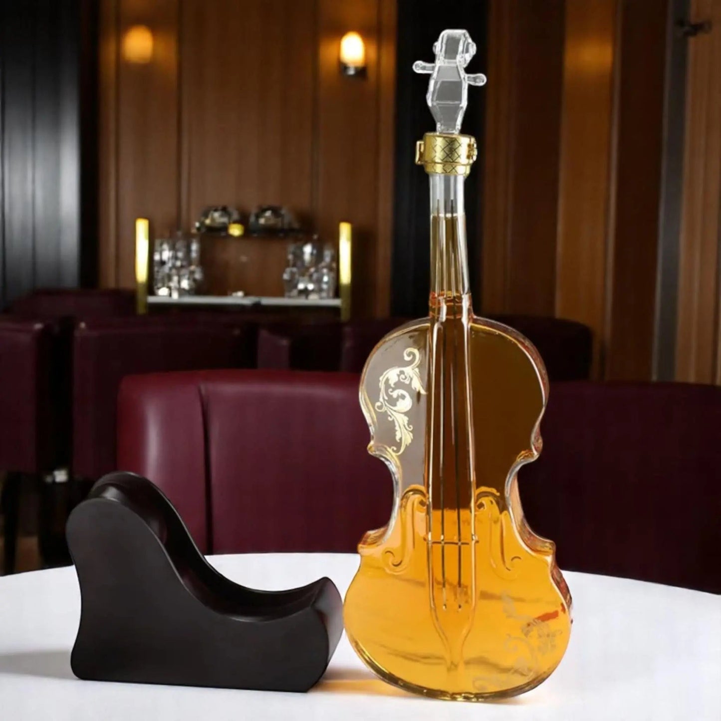 Violin Whiskey Decanter – 1000ml Borosilicate Glass with Stand - Geniogoods