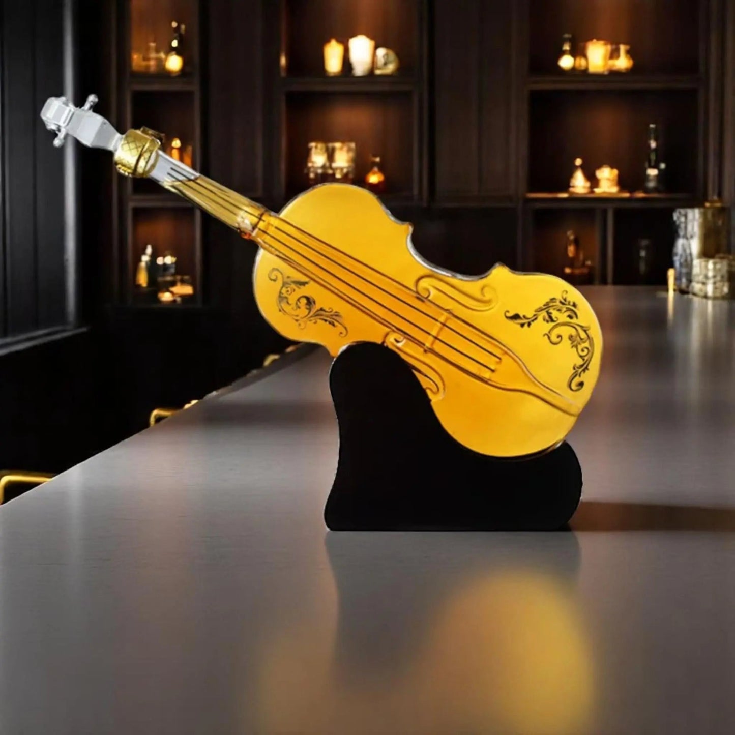 Violin Whiskey Decanter – 1000ml Borosilicate Glass with Stand - Geniogoods