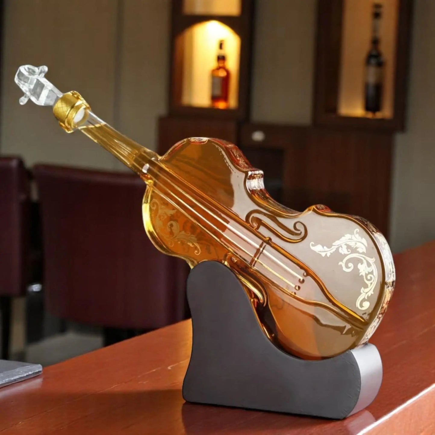 Violin Whiskey Decanter – 1000ml Borosilicate Glass with Stand - Geniogoods