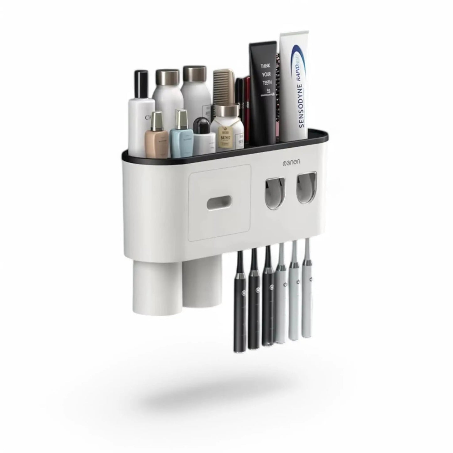 Wall-Mounted Toothbrush Holder with Dispenser – Magnetic Bathroom Rack Geniogoods