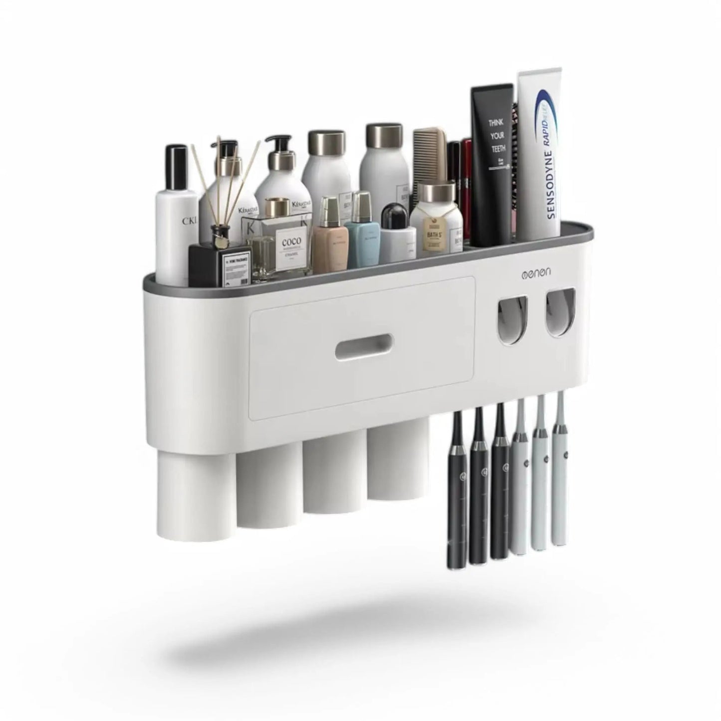 Wall-Mounted Toothbrush Holder with Dispenser – Magnetic Bathroom Rack Geniogoods