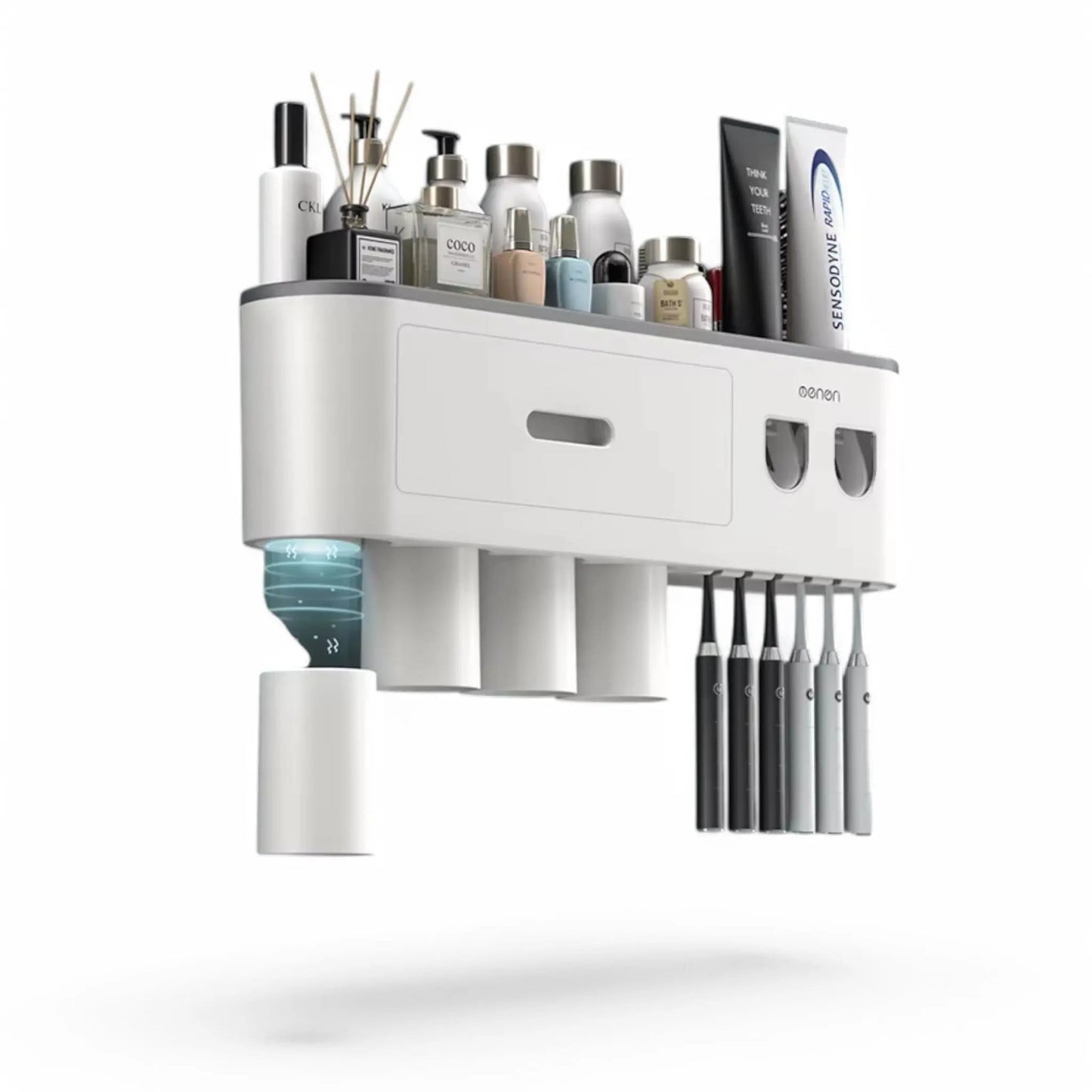 Wall-Mounted Toothbrush Holder with Dispenser – Magnetic Bathroom Rack Geniogoods