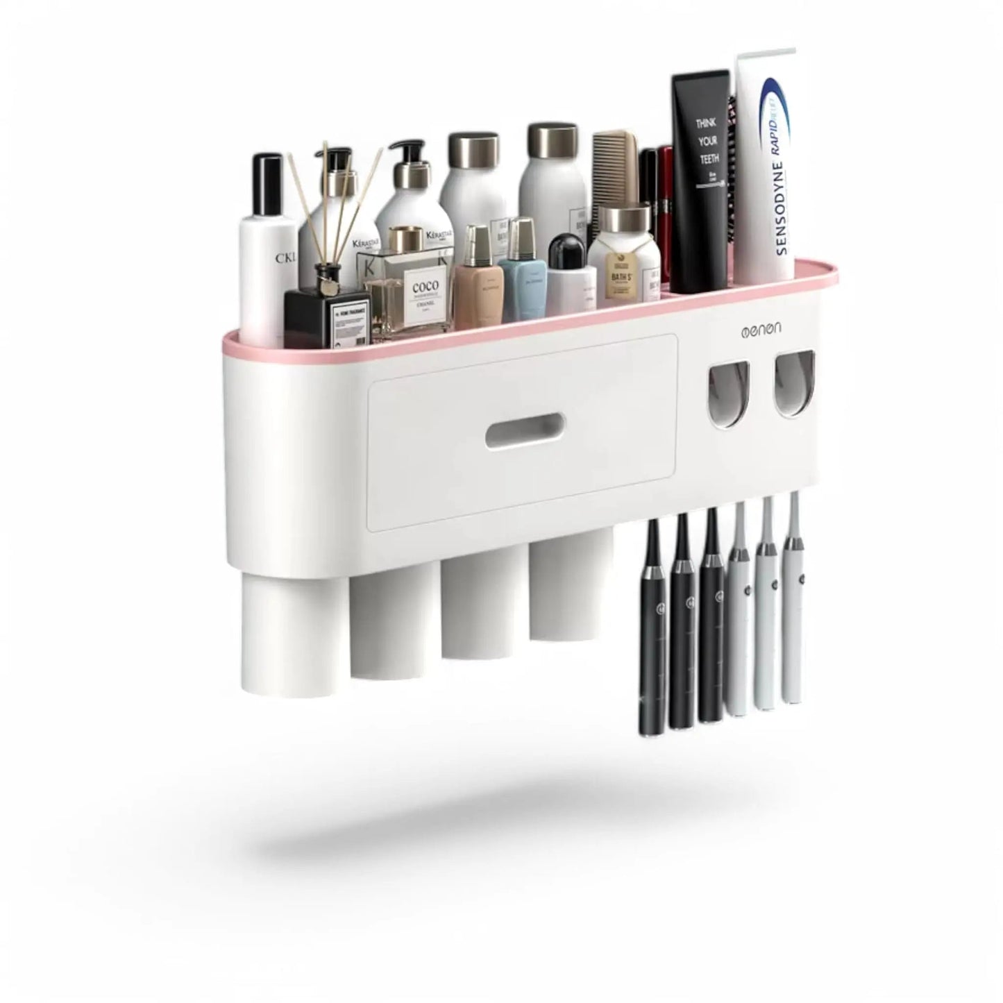 Wall-Mounted Toothbrush Holder with Dispenser – Magnetic Bathroom Rack Geniogoods