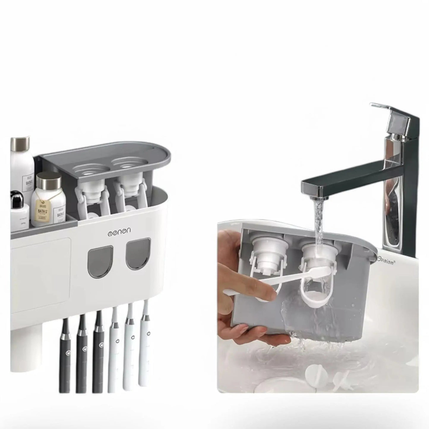 Wall-Mounted Toothbrush Holder with Dispenser – Magnetic Bathroom Rack Geniogoods