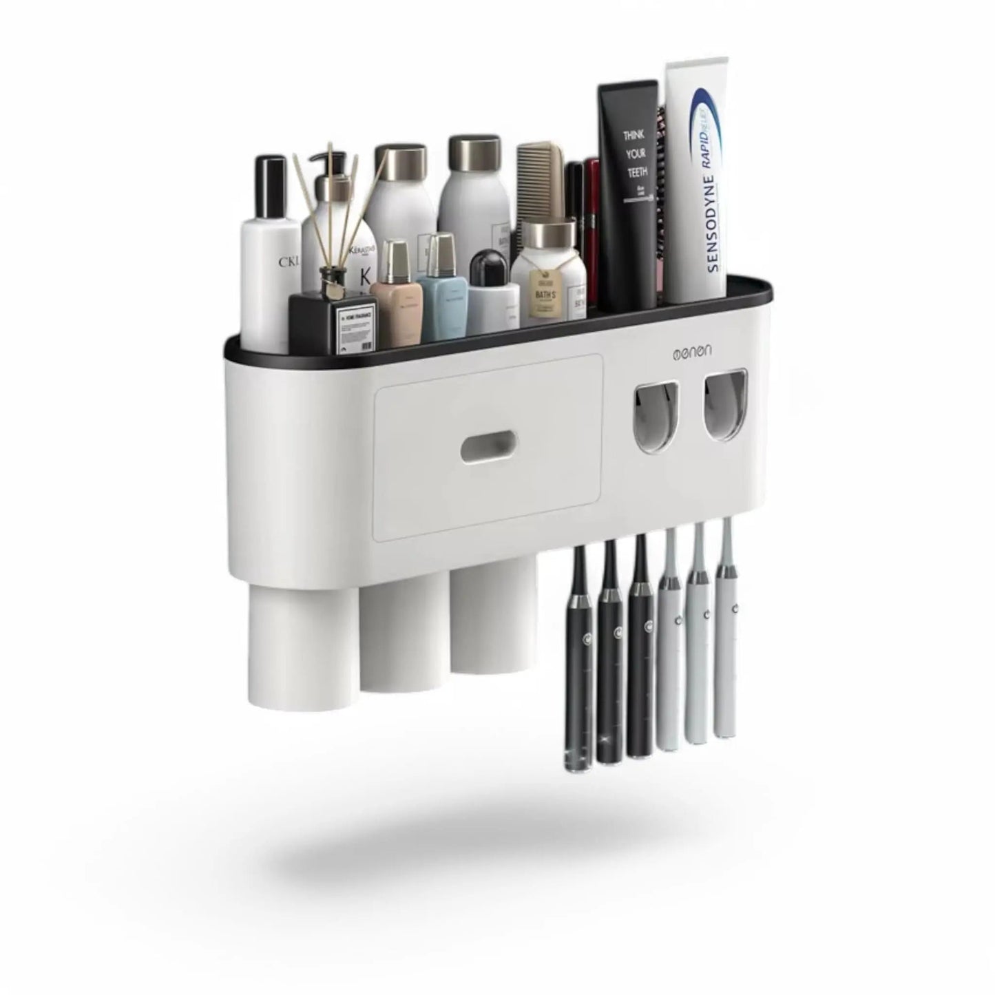 Wall-Mounted Toothbrush Holder with Dispenser – Magnetic Bathroom Rack Geniogoods