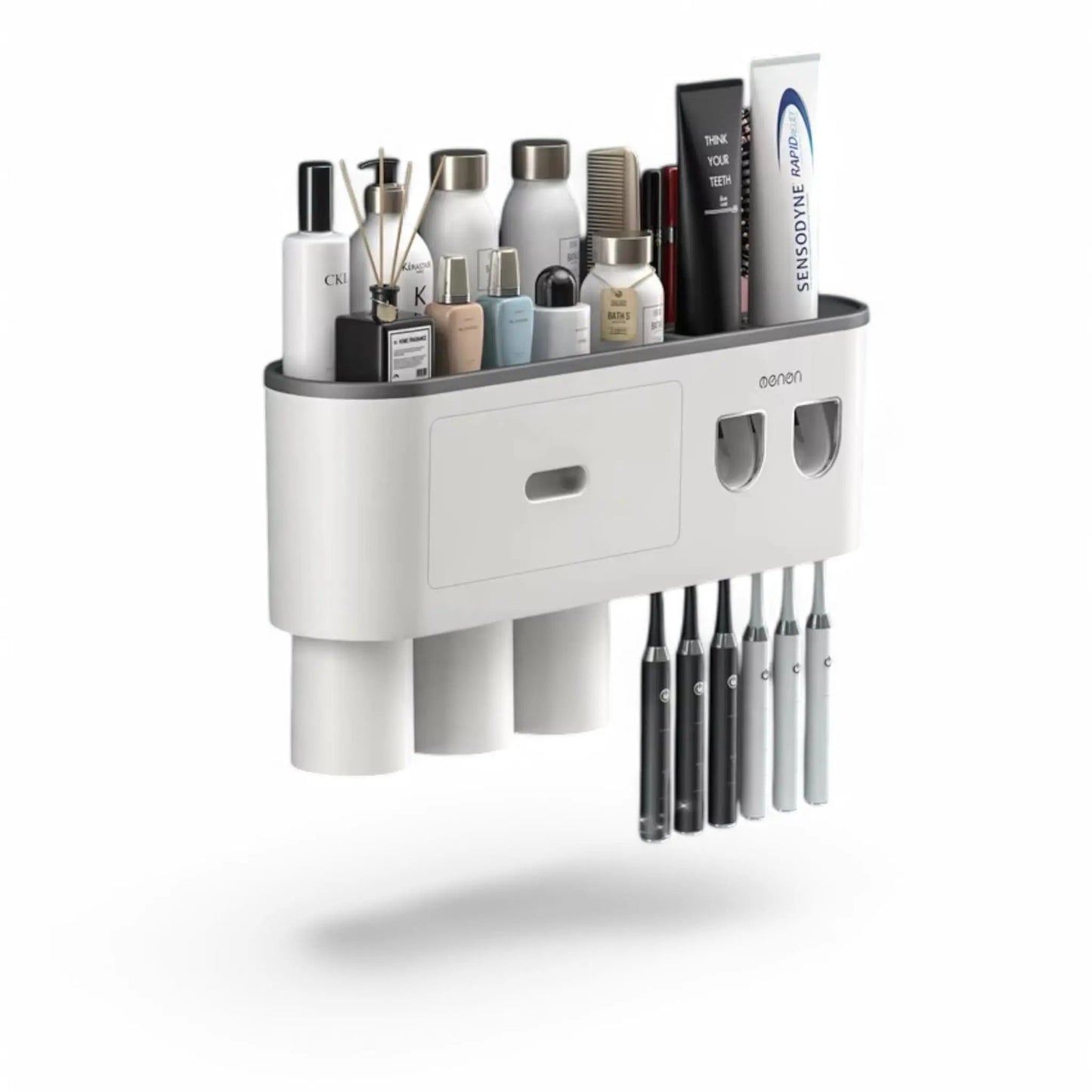Wall-Mounted Toothbrush Holder with Dispenser – Magnetic Bathroom Rack Geniogoods