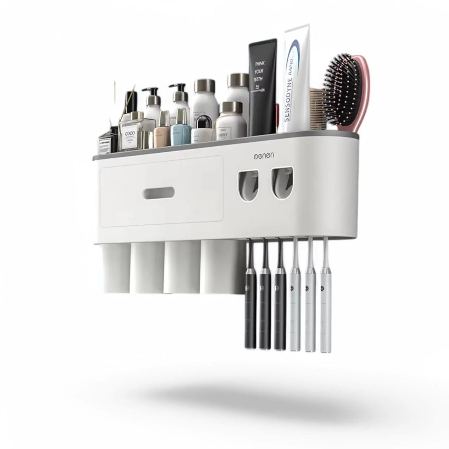 Wall-Mounted Toothbrush Holder with Dispenser – Magnetic Bathroom Rack Geniogoods