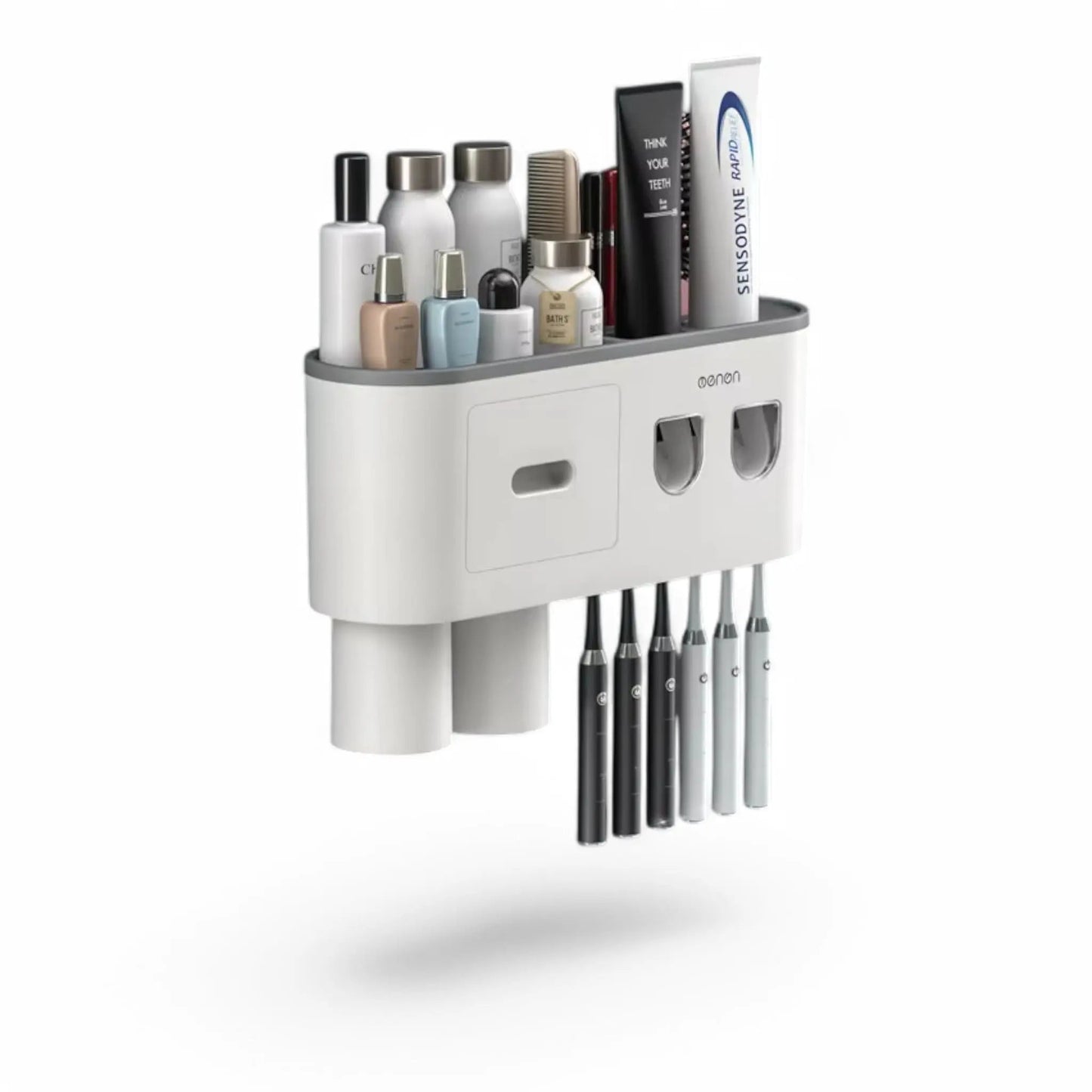 Wall-Mounted Toothbrush Holder with Dispenser – Magnetic Bathroom Rack Geniogoods