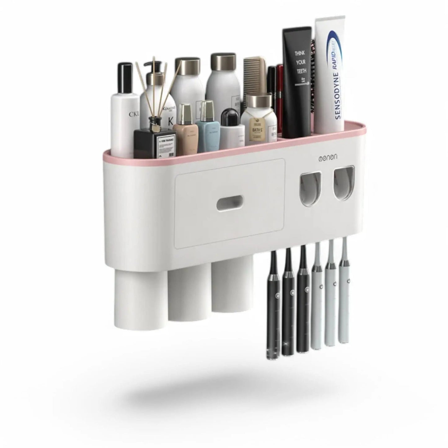 Wall-Mounted Toothbrush Holder with Dispenser – Magnetic Bathroom Rack Geniogoods