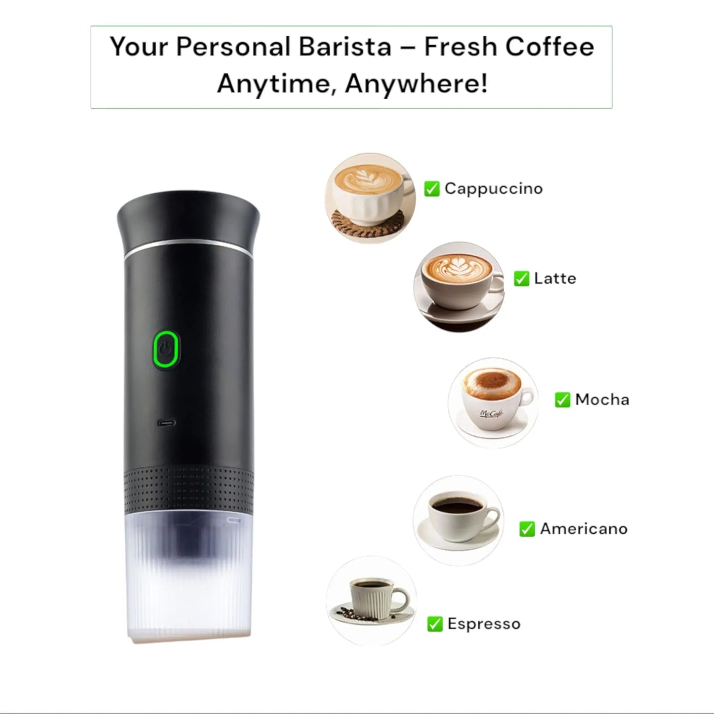 Wireless Portable Espresso Coffee Machine – 20 Bar, 3-in-1 Capsule Geniogoods