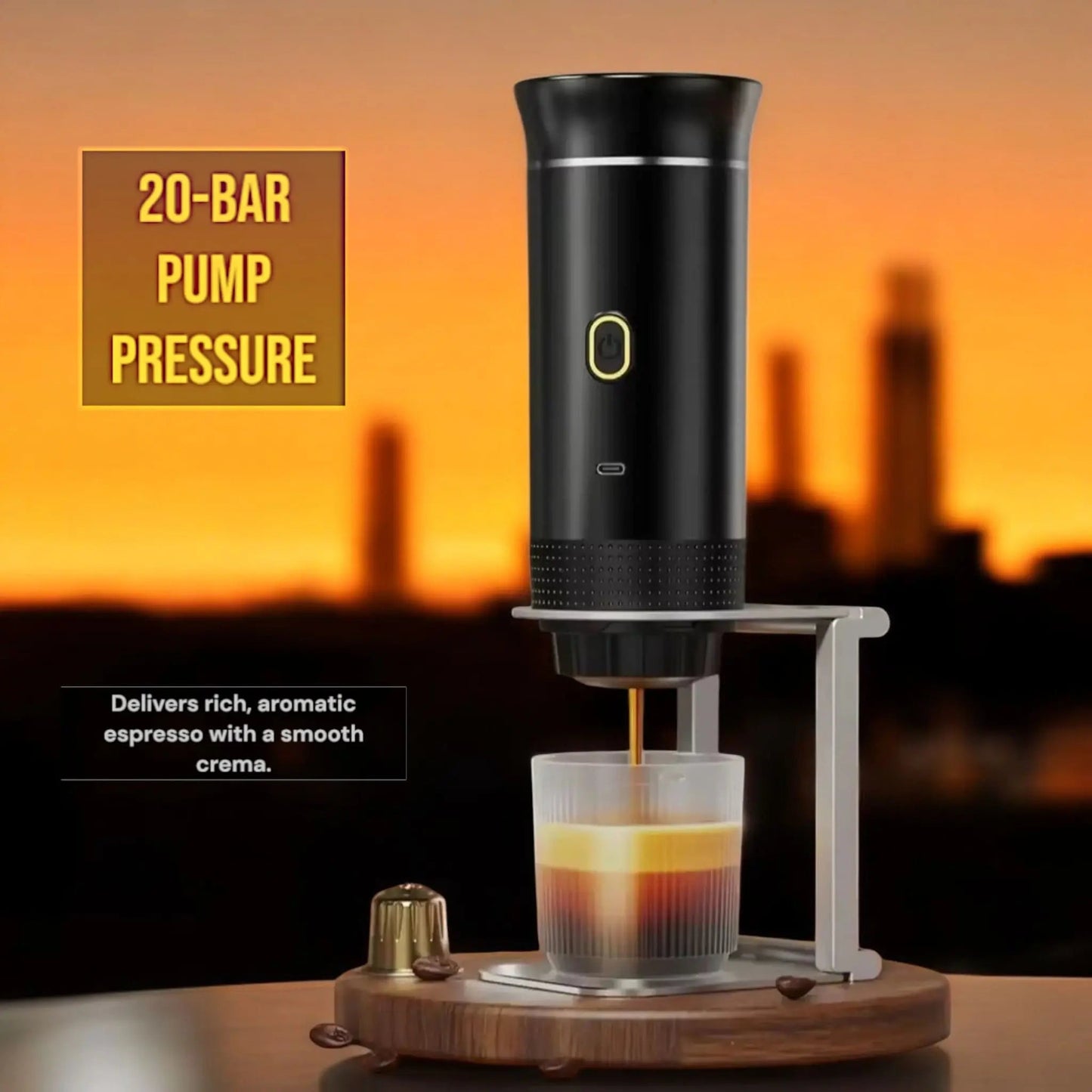 Wireless Portable Espresso Coffee Machine – 20 Bar, 3-in-1 Capsule Geniogoods