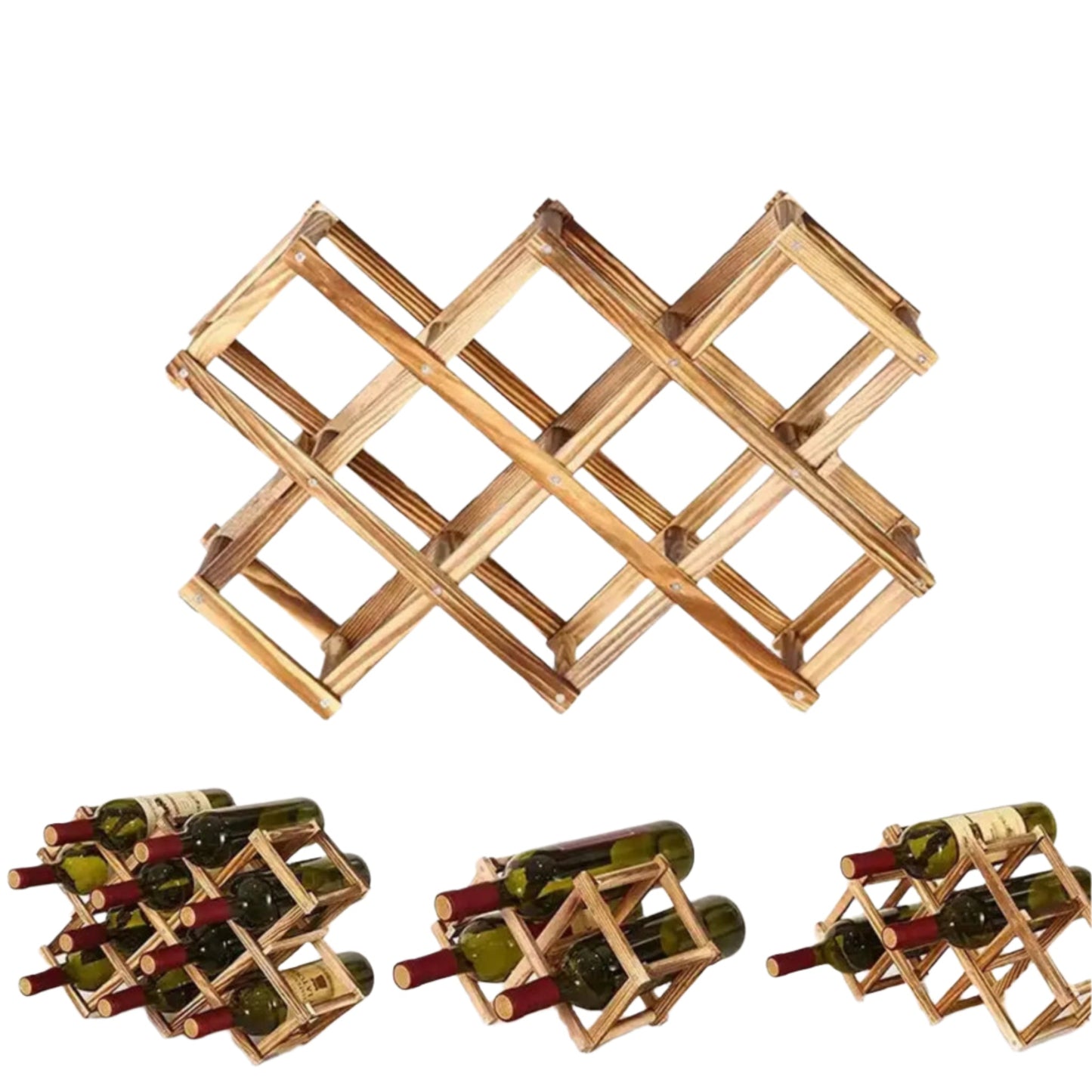Wooden Wine Rack | Foldable Solid Wood Wine Bottle Organizer