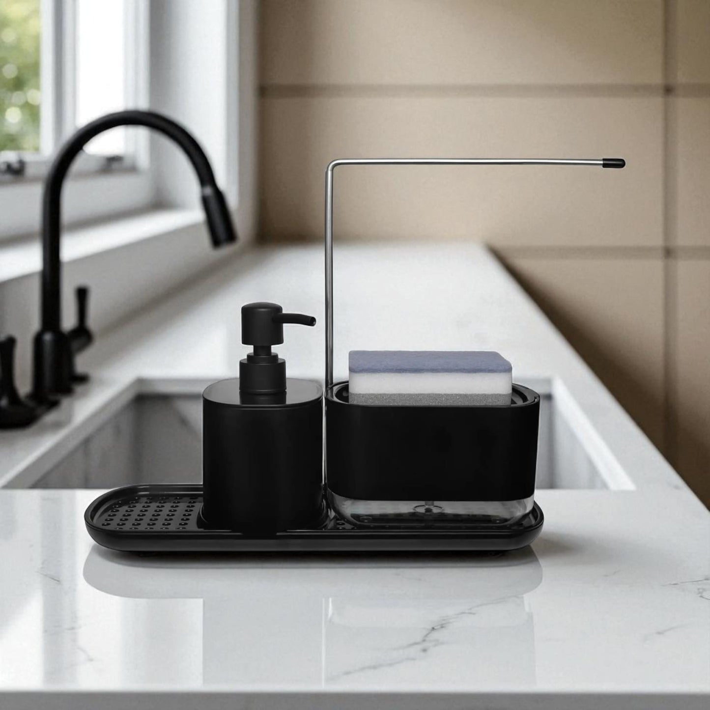 Kitchen soap dispenser set 4-in-1 – sleek sink organizer - Geniogoods
